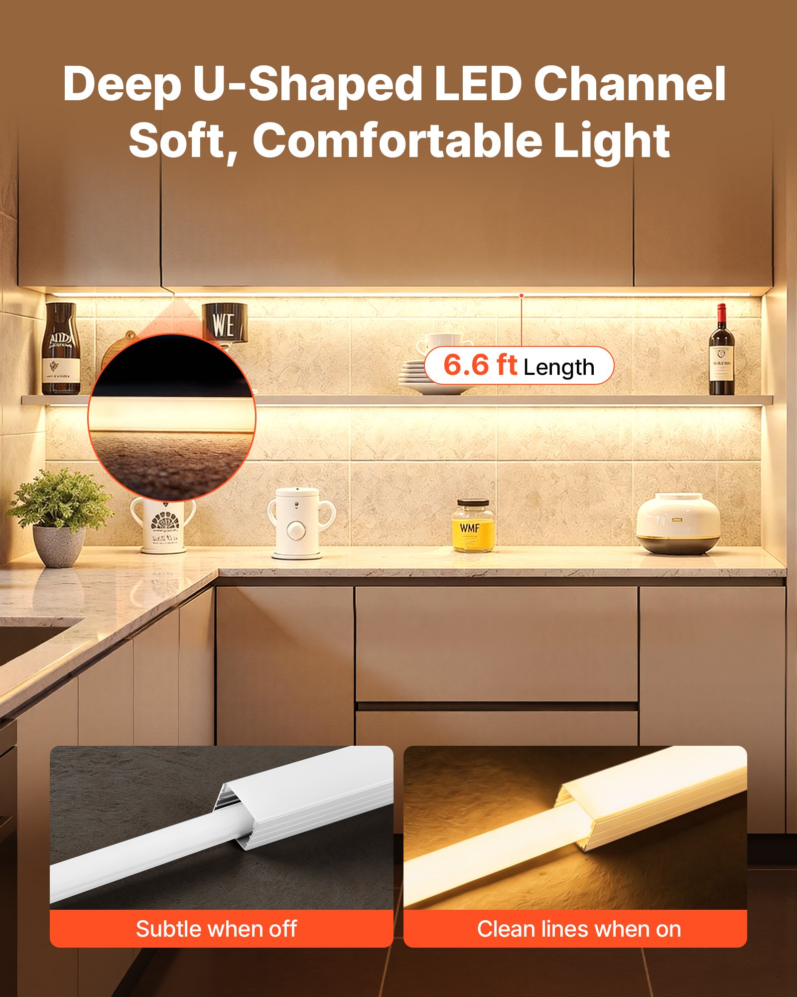 10-Pack 6.6 Ft/2M Plus-Size U Shape LED Aluminum Channel, With Milky Cover, End Caps And Mounting Clips, Aluminum Profile For LED Strip Light, Easy Installation, For Under Cabinet Ceiling Coves