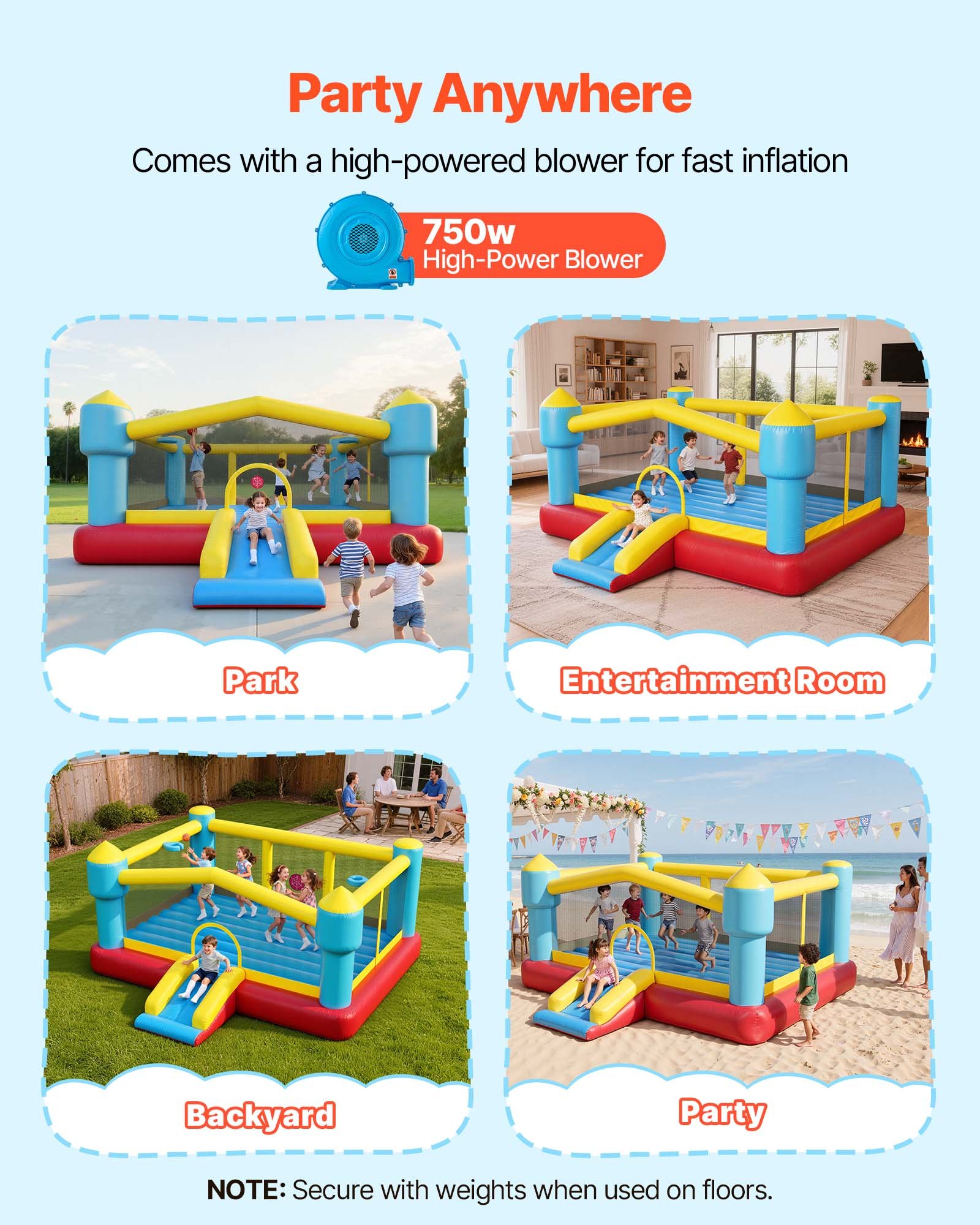 Inflatable Bounce House, 14.7 X 13.8 X 6.8 Ft Jumping Bouncy Castle, Inflatable Jumper For Kids With Slide, Basketball Hoop, Target Game & Jumping Area, Jumpings House Holds 3-4 Kids (Ages 3-8)
