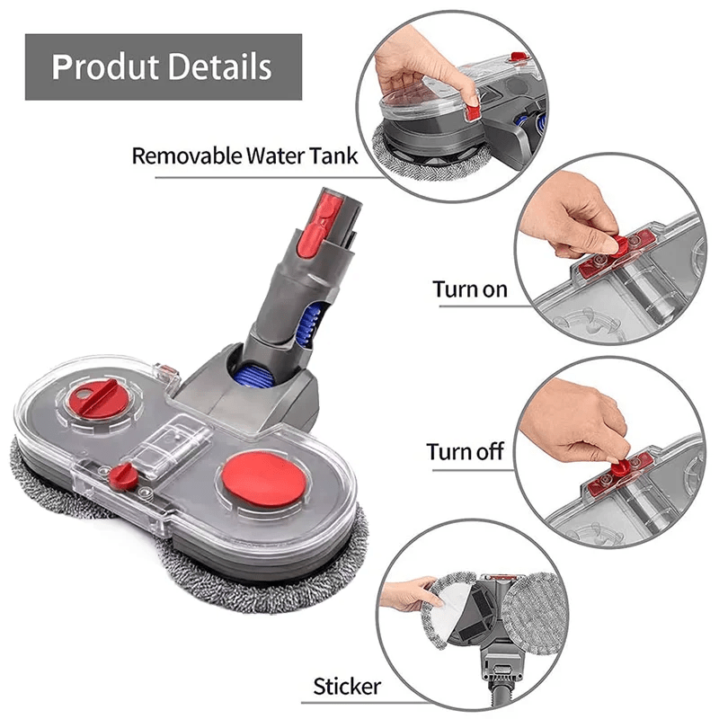 Support pan European shipping--Electric Mop Head Set For V7 V8 V10 V11 V15 Vacuum Cleaner Parts, Mop Attachment With Water Tank, Cleaning Cloth