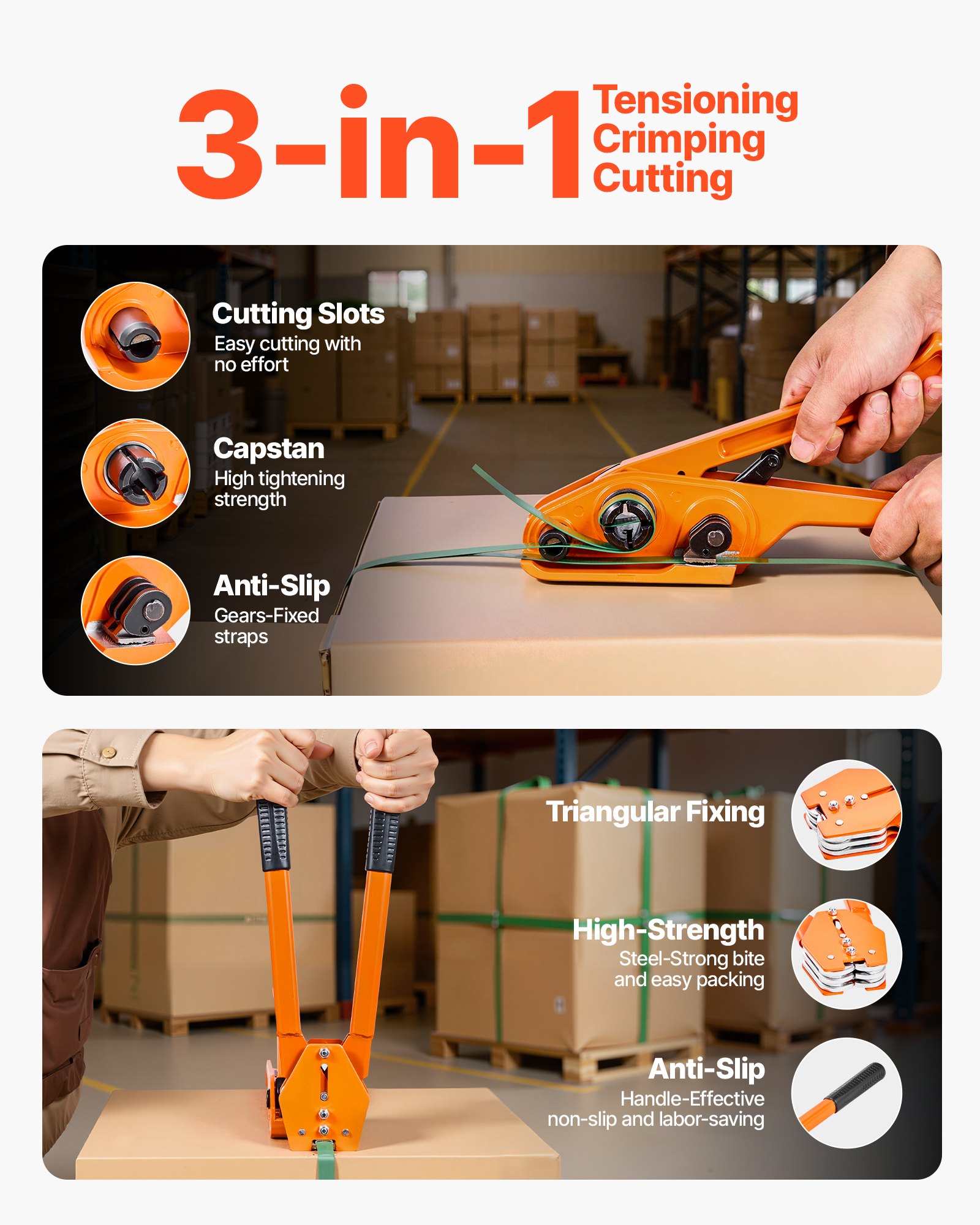 Banding Strapping Kit, Heavy Duty Banding Sealer Tool With 1000 Ft Length PET Band, 300 Metal Seals, Plastic Manual Pallet Packaging Strapping Kit For Warehouse/Shipping/Moving/Home, Orange