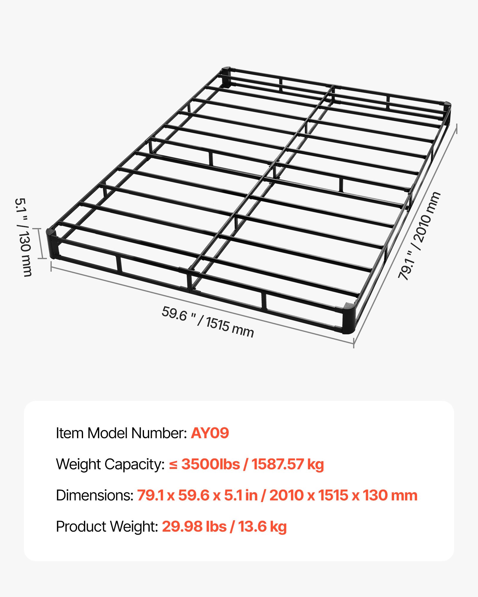 Box Spring, Queen Size Bed Frame With Washable Fabric Cloth, Heavy Duty Metal Frame For Queen Bed, 5.1 In Mattress Foundation, 3500 Lbs Max Weight Capacity, Easy Assembly, 79.1 X 59.6 X 5.1 In