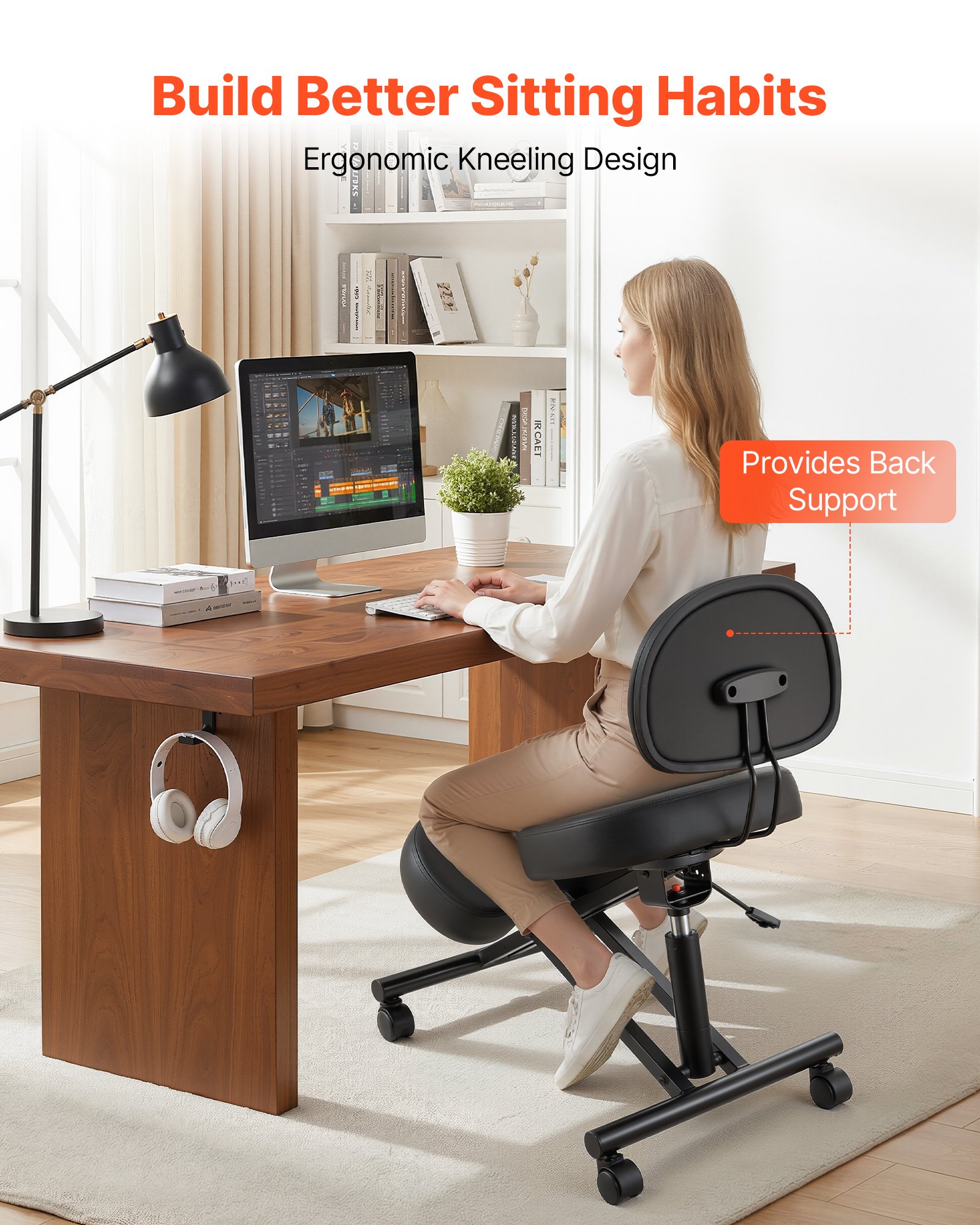 Ergonomic Kneeling Chair with Backrest & Wheels β photo 4