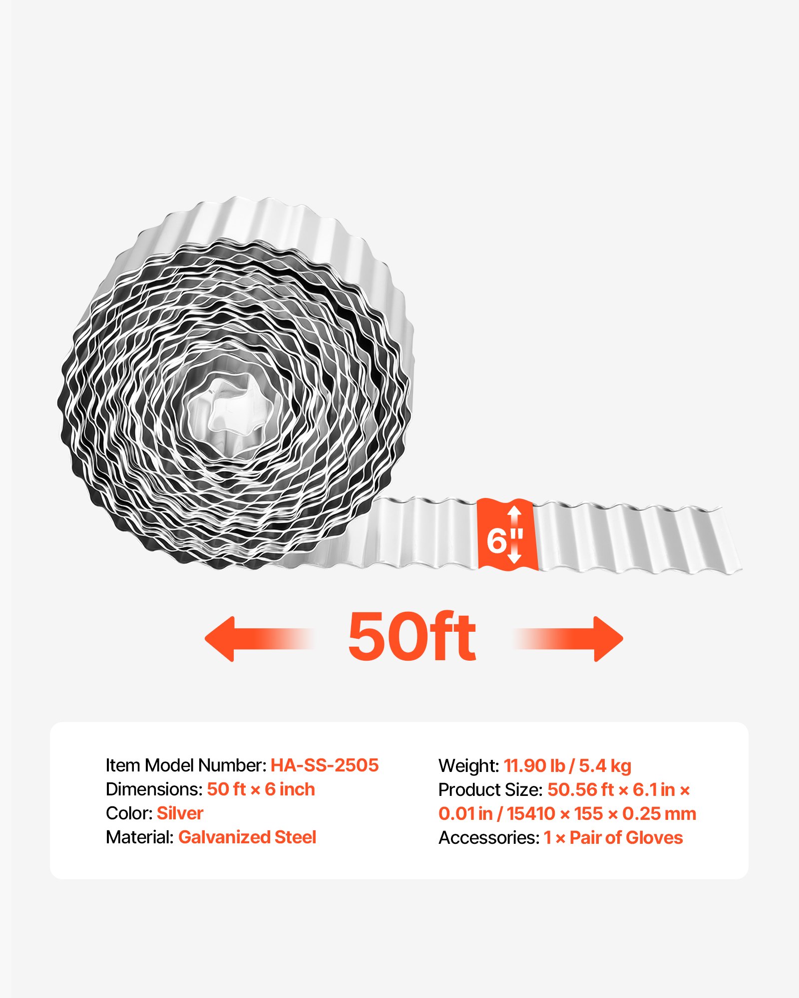 Galvanized Steel Landscape Edging, 50 Ft X 6 In Metal Edging For Landscaping With Gloves, Easy-to-Install Bendable Metal Strips, Heavy Duty Metal Garden Edge Border For Flower Bed, Yard Pathway