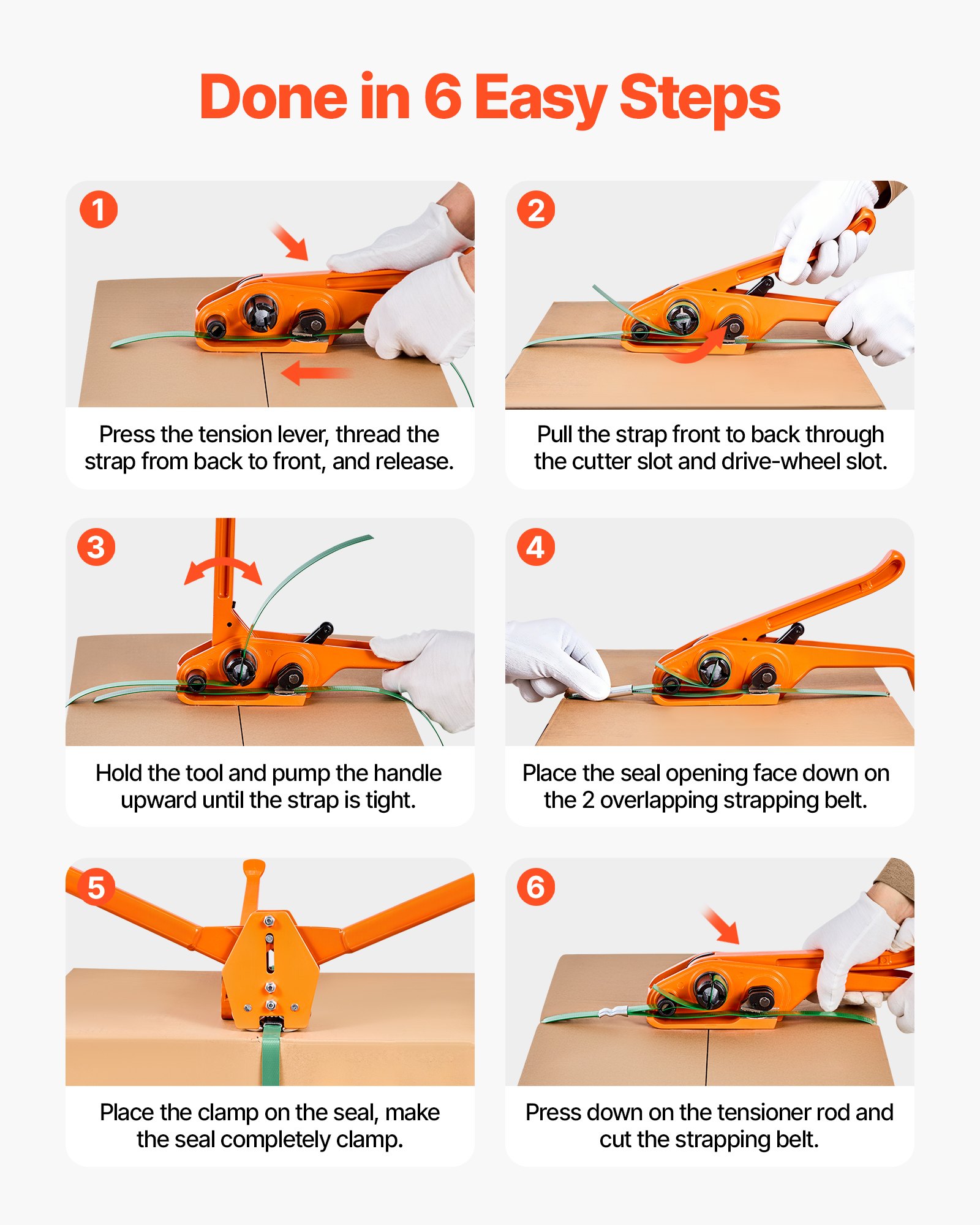Banding Strapping Kit, Heavy Duty Banding Sealer Tool With 1000 Ft Length PET Band, 300 Metal Seals, Plastic Manual Pallet Packaging Strapping Kit For Warehouse/Shipping/Moving/Home, Orange