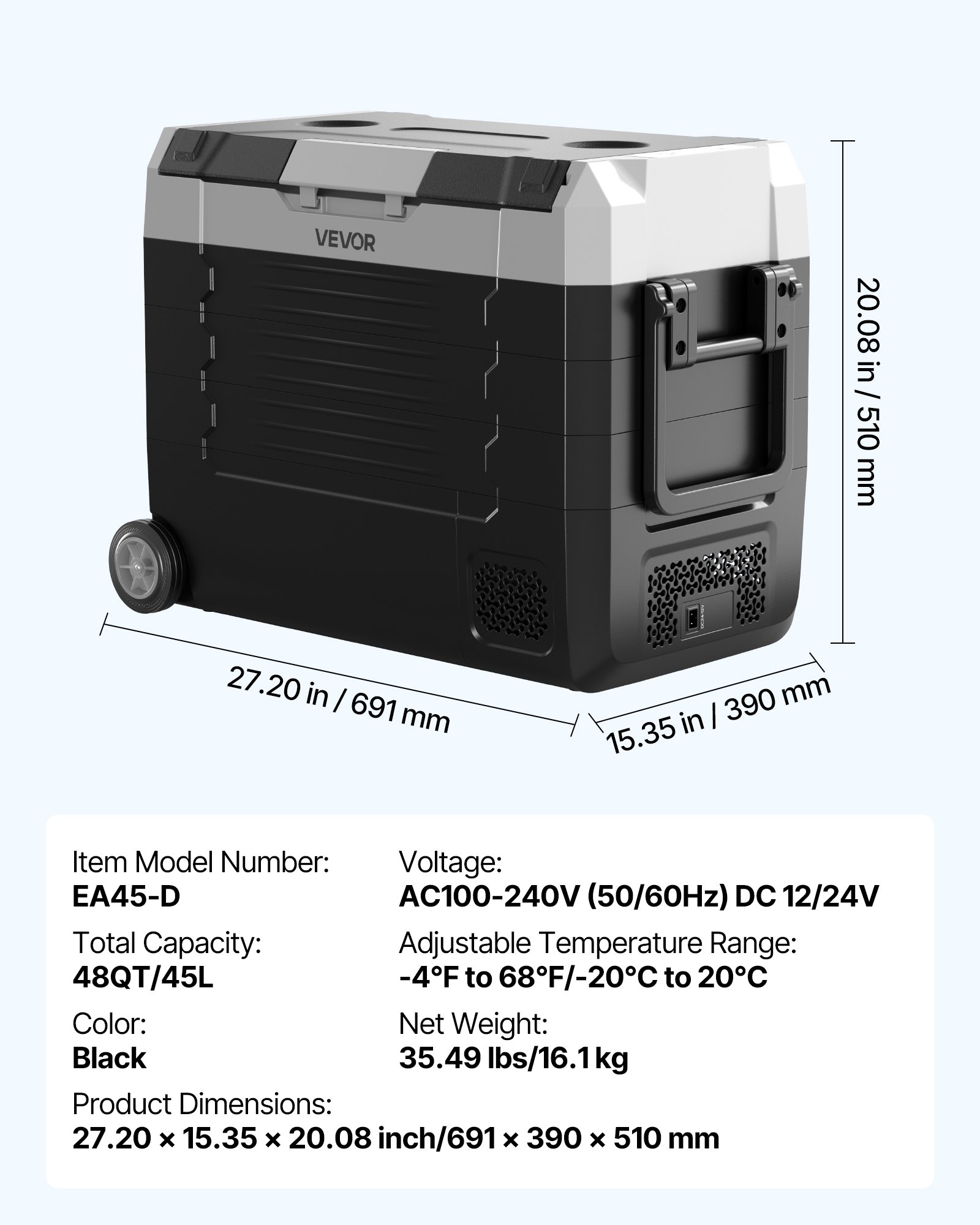 Car Refrigerator, DC 12/24V AC100-240V Compressor Electric Cooler,  -4°F To 68°F Truck Refrigerator With APP Control, Wheels & Dual Zone, 48 QT Cars Cooler For RVs, Boats, Camping, Fishing