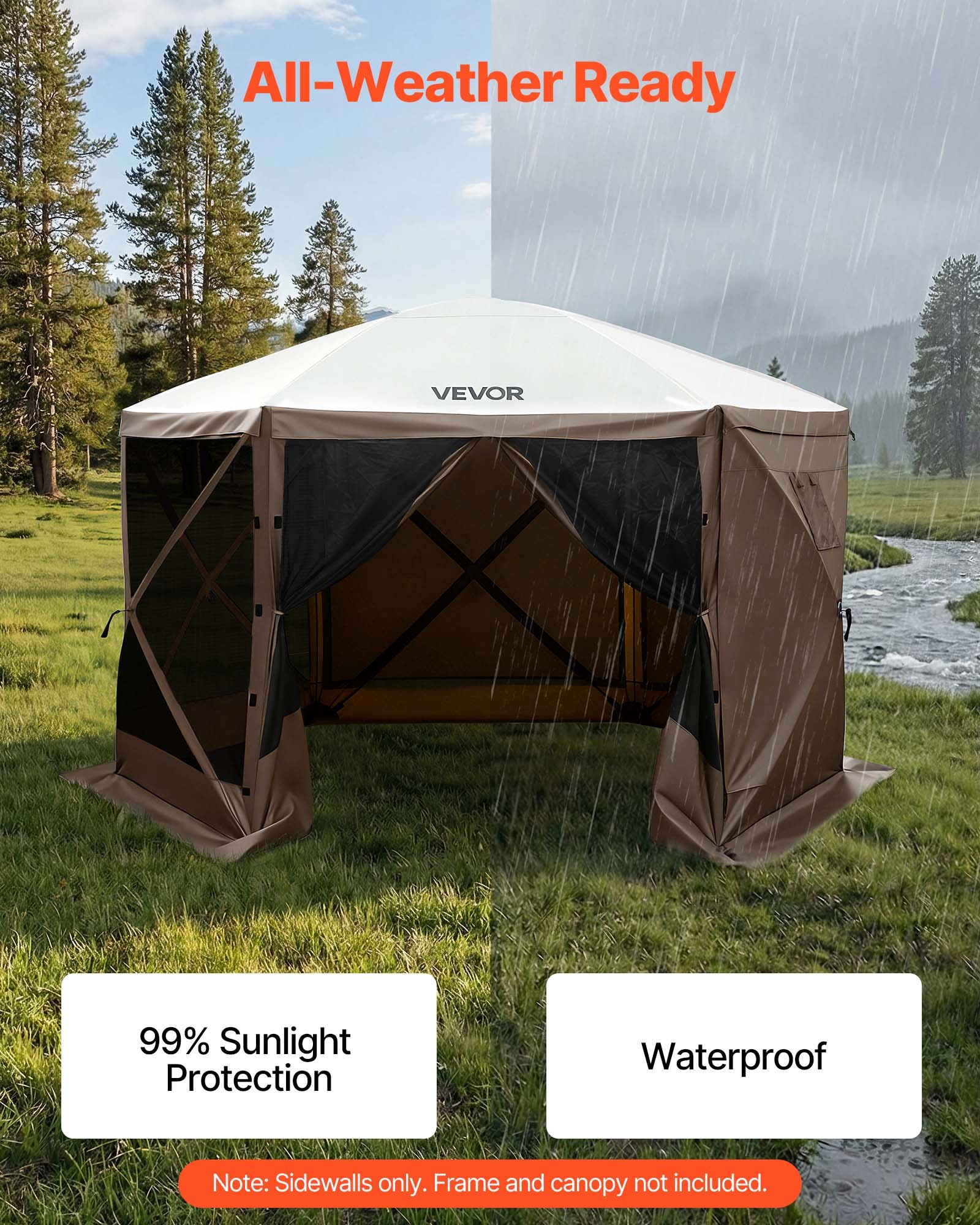 Canopy Sidewalls, 5.67 X 4.85 Ft, Canopy Tent Walls With Waterproof And Sunlight Protection Layer, One-Sided Window Design, Fit For Outdoor Event Tents, Vendor Booths (3 Sidewalls Only, Brown)