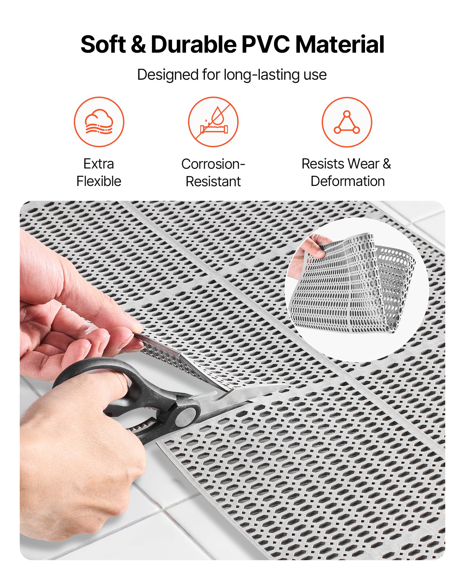 Drainage Mat, 3 X 50 Ft, PVC Non Slip Commercial Floor Mat, Wet Area Water Drain Splash Matting Hollow Doormat Roll, For Outdoor Indoor Restaurant Swimming Pool Patio Bathroom Washroom, Gray