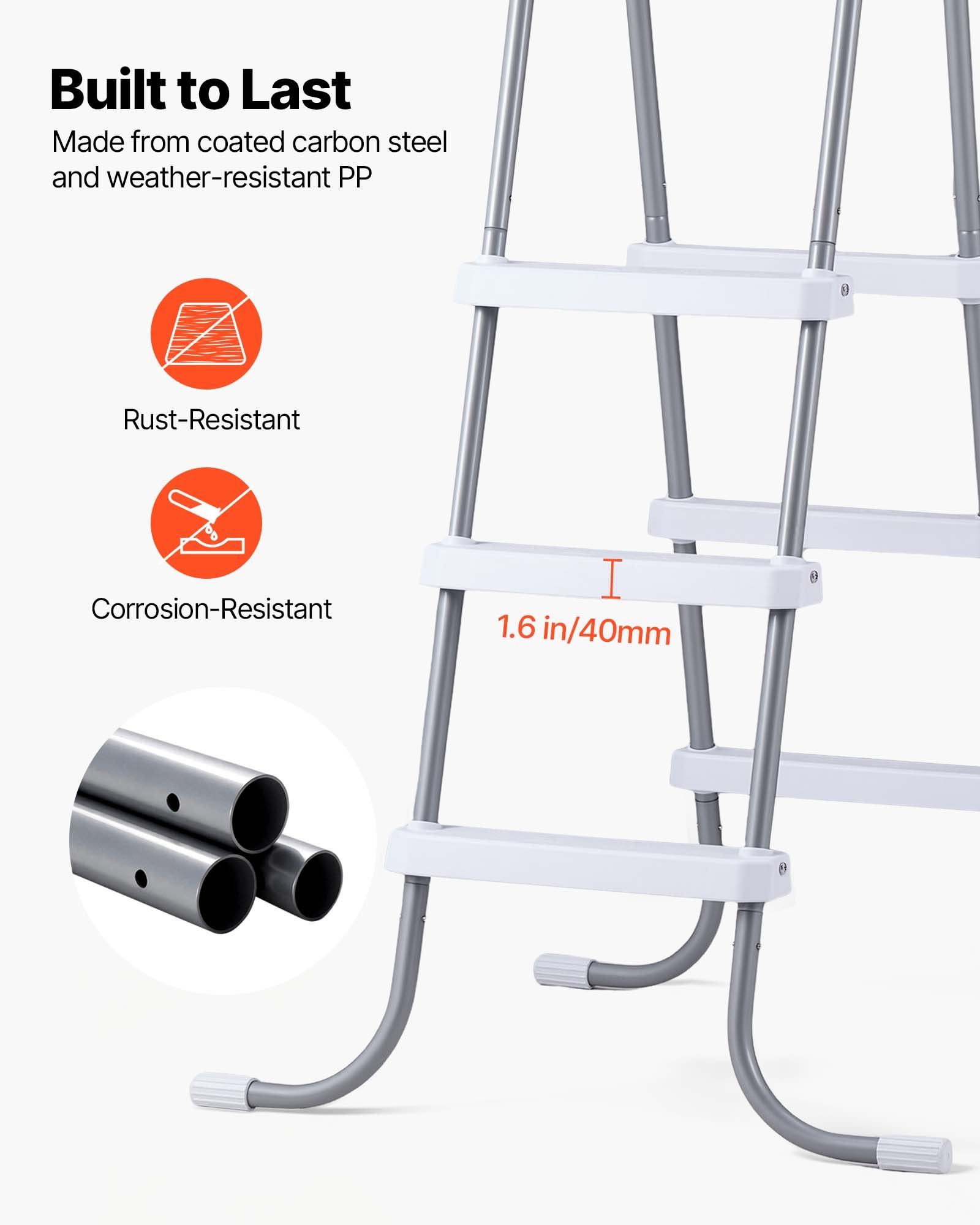 Above Ground Pool Ladder, 3-Step Steel A-Frame Swimming Pool Stairs For 42 In High Wall, 300 Lbs Capacity Entry/Exit Steps With Secure Non-Slip Sturdy Wide Step, Easy Setup, Gray & White