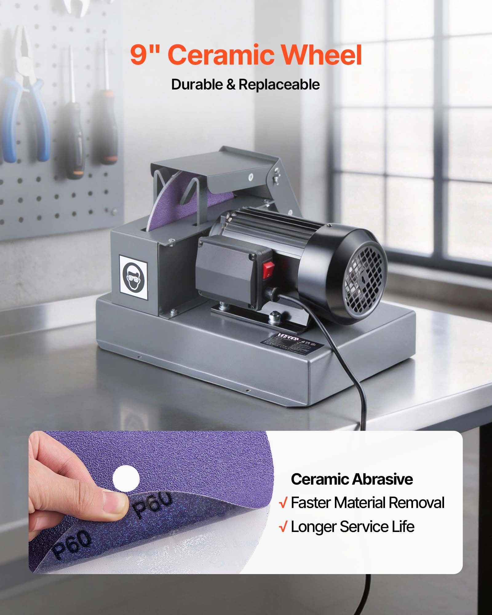 Lawn Mower Blade Sharpener, 1HP Lawnmower Blades Grinder With 9" Ceramic Grinding Wheel, Grit Collector & Balancer, 30°/40° Blade Sharpening Machine For High Lift, Low Lift, Gator & Flat Blades