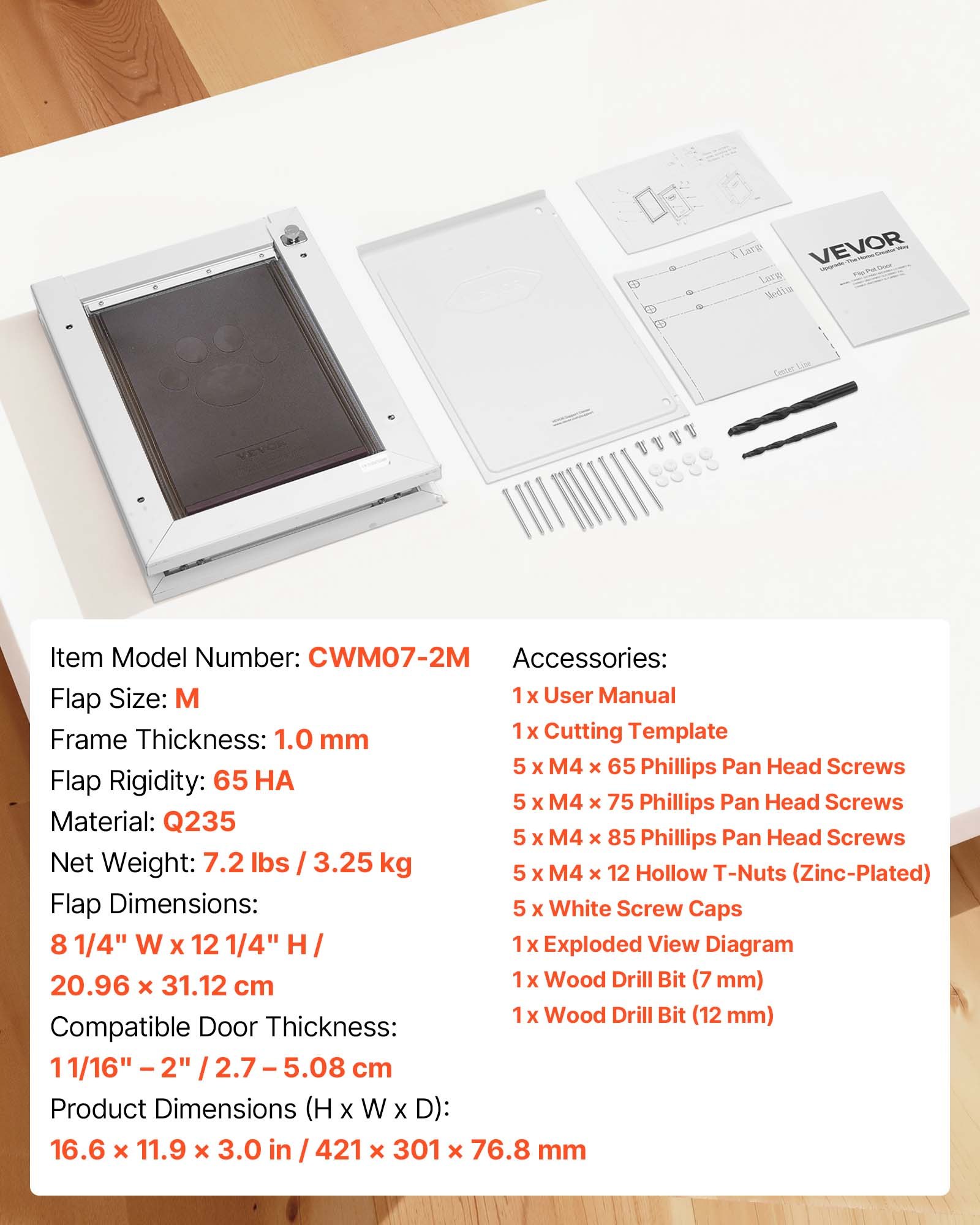 Pet Door, Medium, With Double Magnetic Flaps And Metal Frame, Strong And Weatherproof Dog Door For Interior And Exterior Doors, Easy To Install, Easy In-and-Out Access For Doggies, White