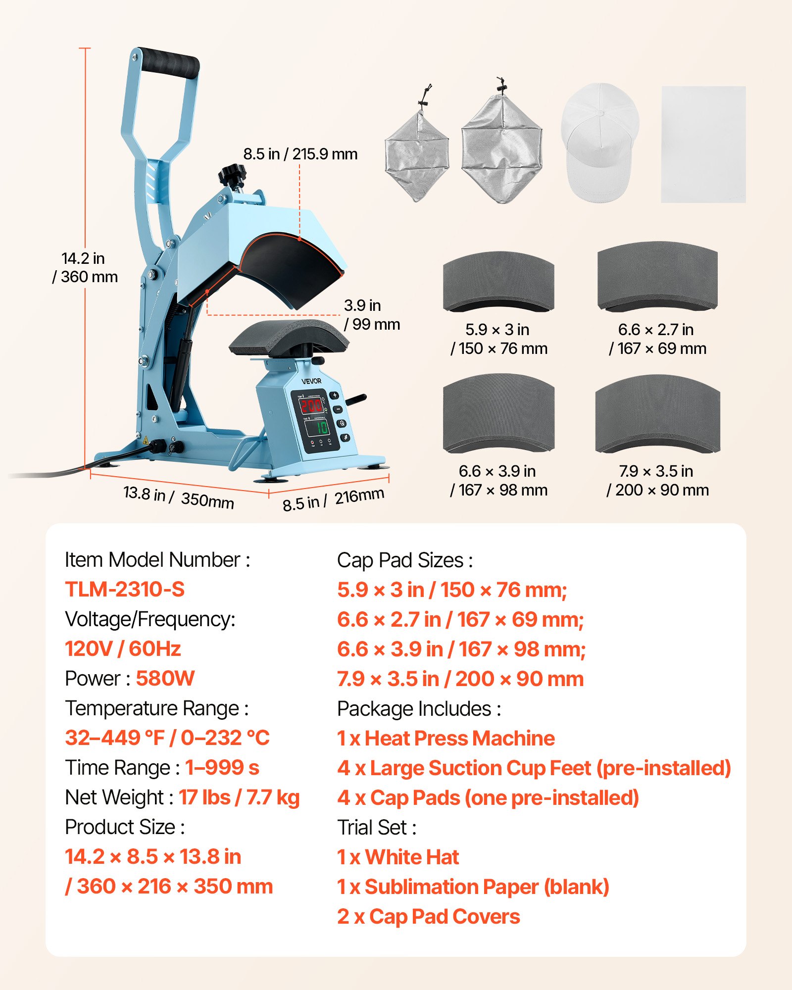Hat Heat Press Machine, With 4 Interchangeable Platens And Caps Stretcher, Precise Temperature & Time Control, Heat Press For Hats And Caps, For HTV Iron On And Sublimation Projects, Light Blue