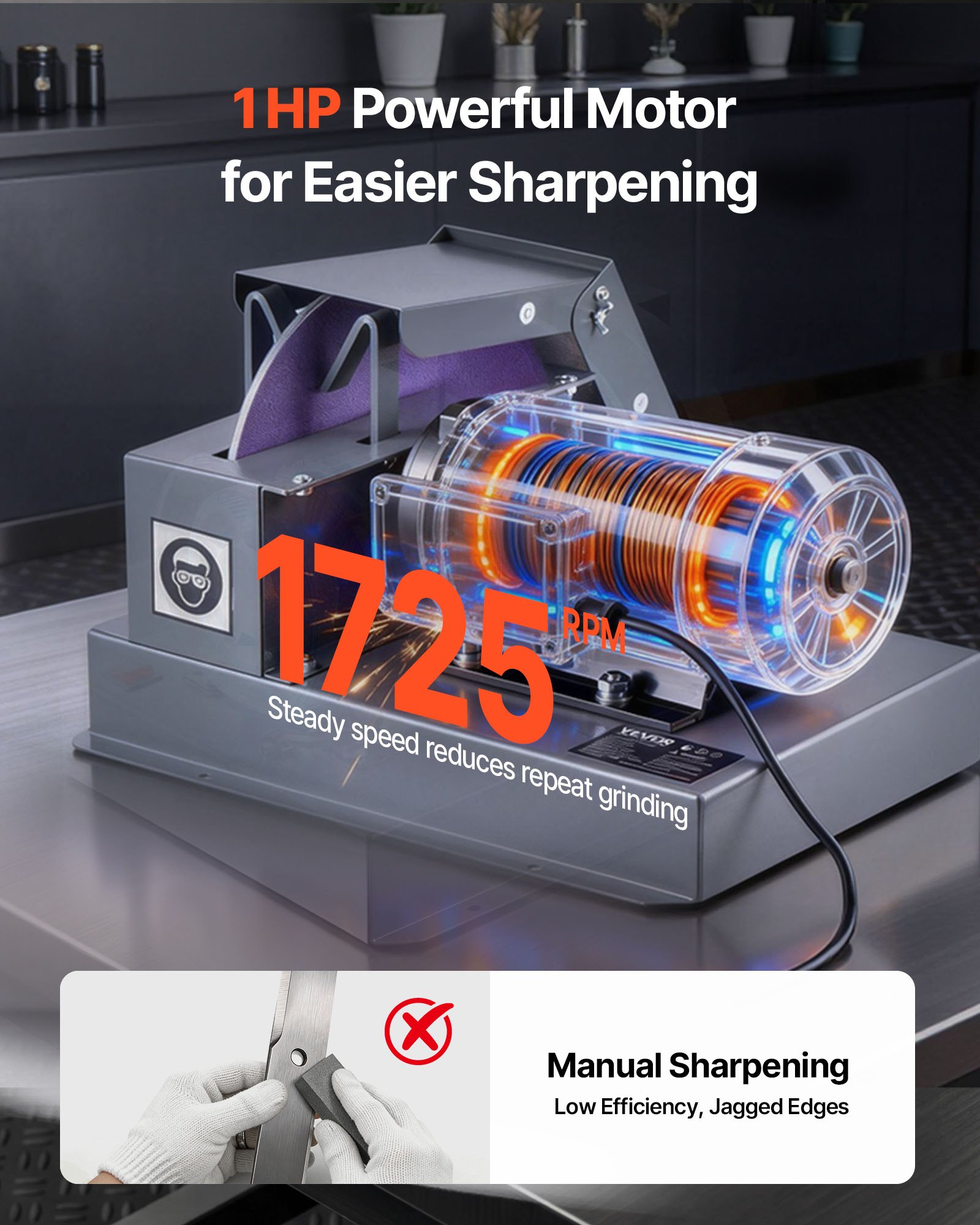 Lawn Mower Blade Sharpener, 1HP Lawnmower Blades Grinder With 9" Ceramic Grinding Wheel, Grit Collector & Balancer, 30°/40° Blade Sharpening Machine For High Lift, Low Lift, Gator & Flat Blades