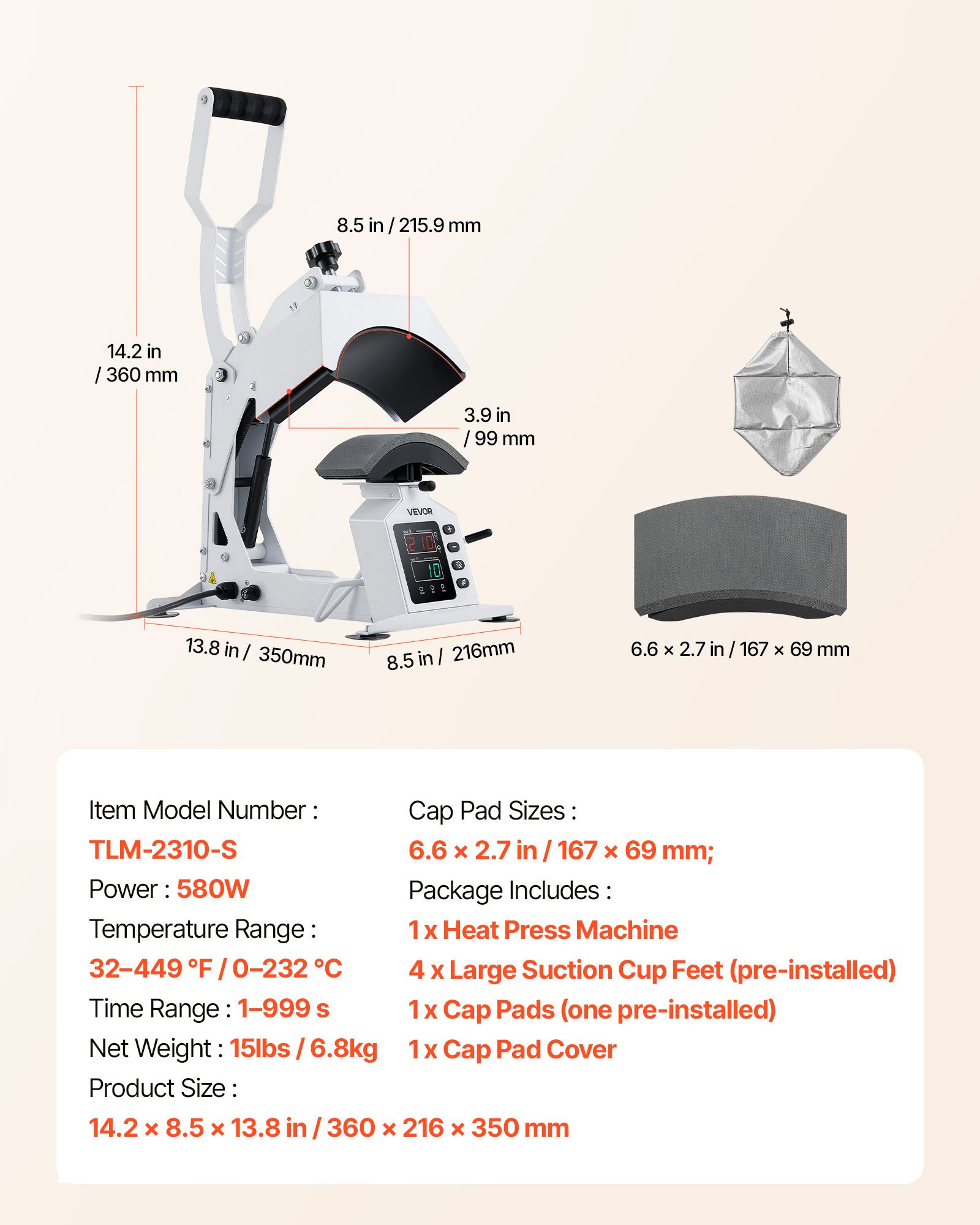 Hat Heat Press Machine, 8.5 X 4 In Large Heating Plate, With Caps Stretcher, Precise Temperature & Time Control, Heat Press For Hats And Caps, For HTV Iron On And Sublimation Projects, White