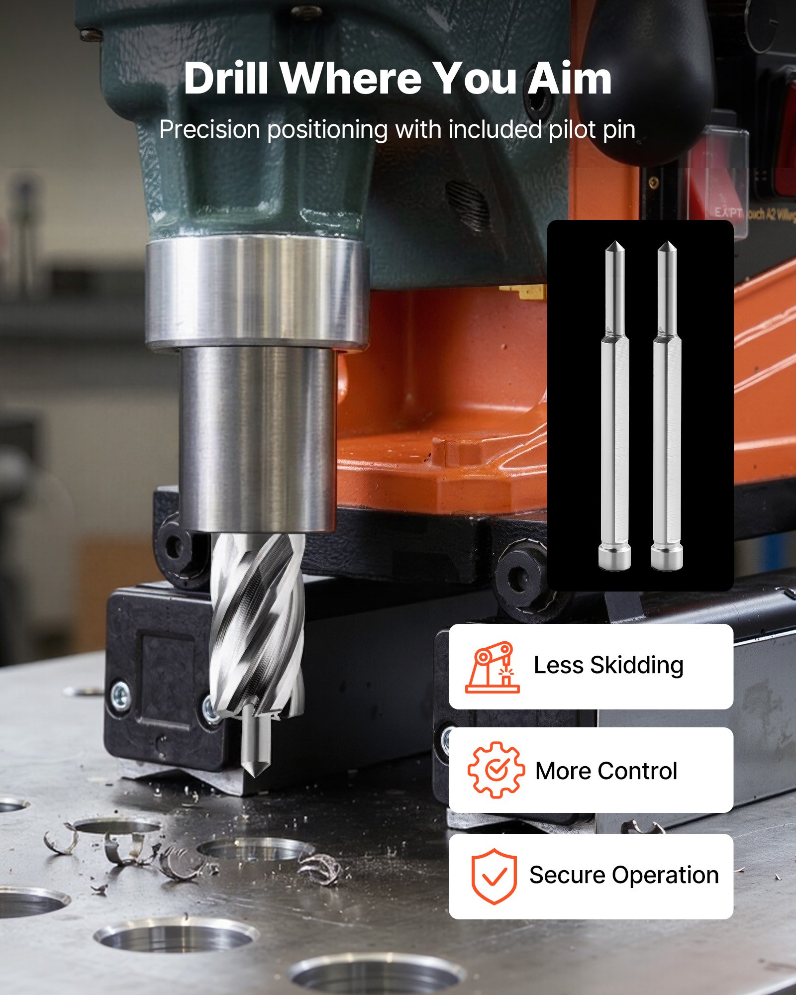 Annular Cutter Set, 5 Pcs Weldon Shank Mag Drill Bits Kit, 1" Cutting Depth, 1/2", 5/8", 1" Cutting Diameter, HSS, 3 Drill Bits With 2 Pilot Pins And 3 Plastic Cases, For Magnetic Drills, Steel