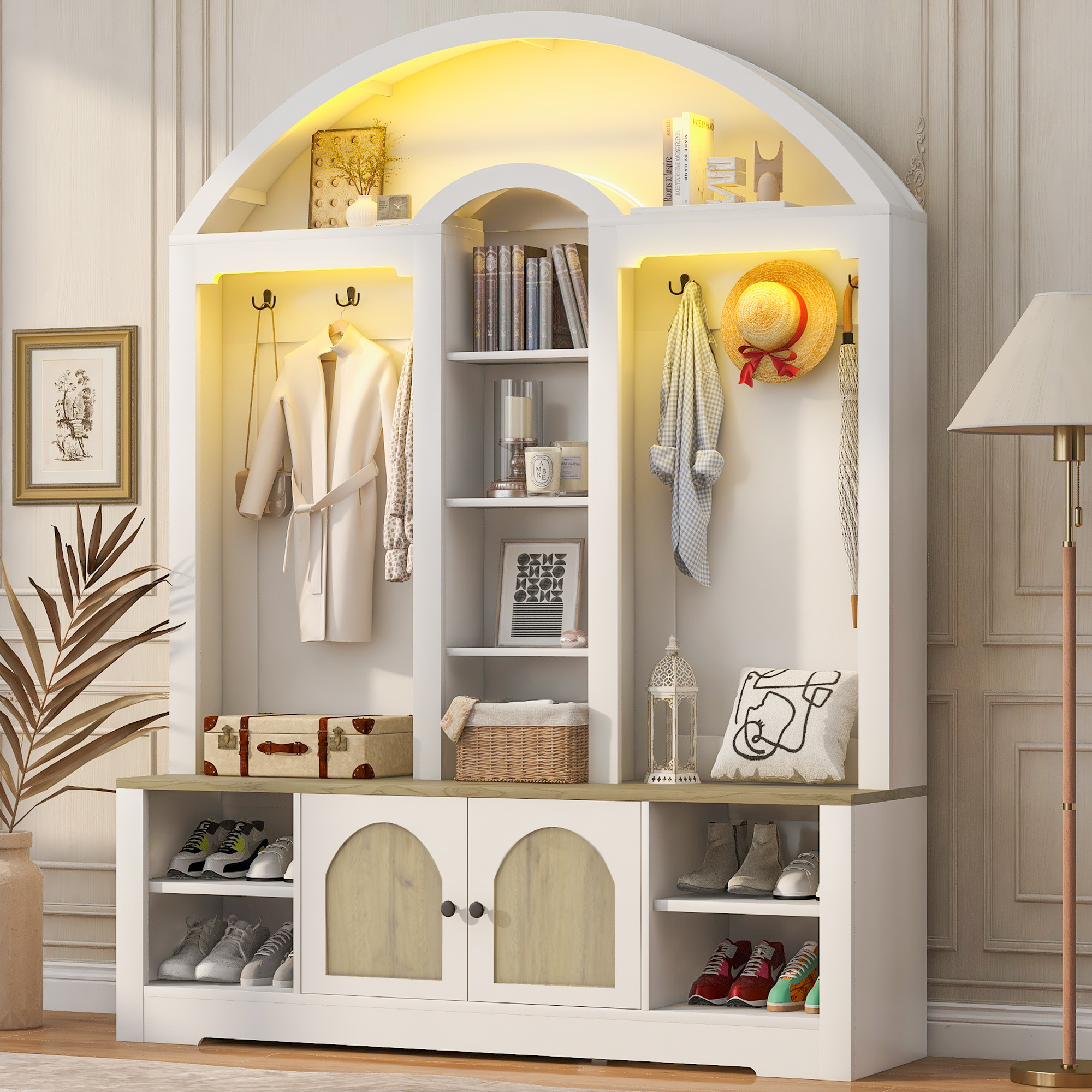 Multi-functional Wardrobe Entrance Wardrobe, Equipped With Shoe Racks, Clothes Hangers And Hooks. Wardrobe - A Wardrobe Is Made Of Sturdy Medium-density Fiberboard With Modern Design And Practical Sto