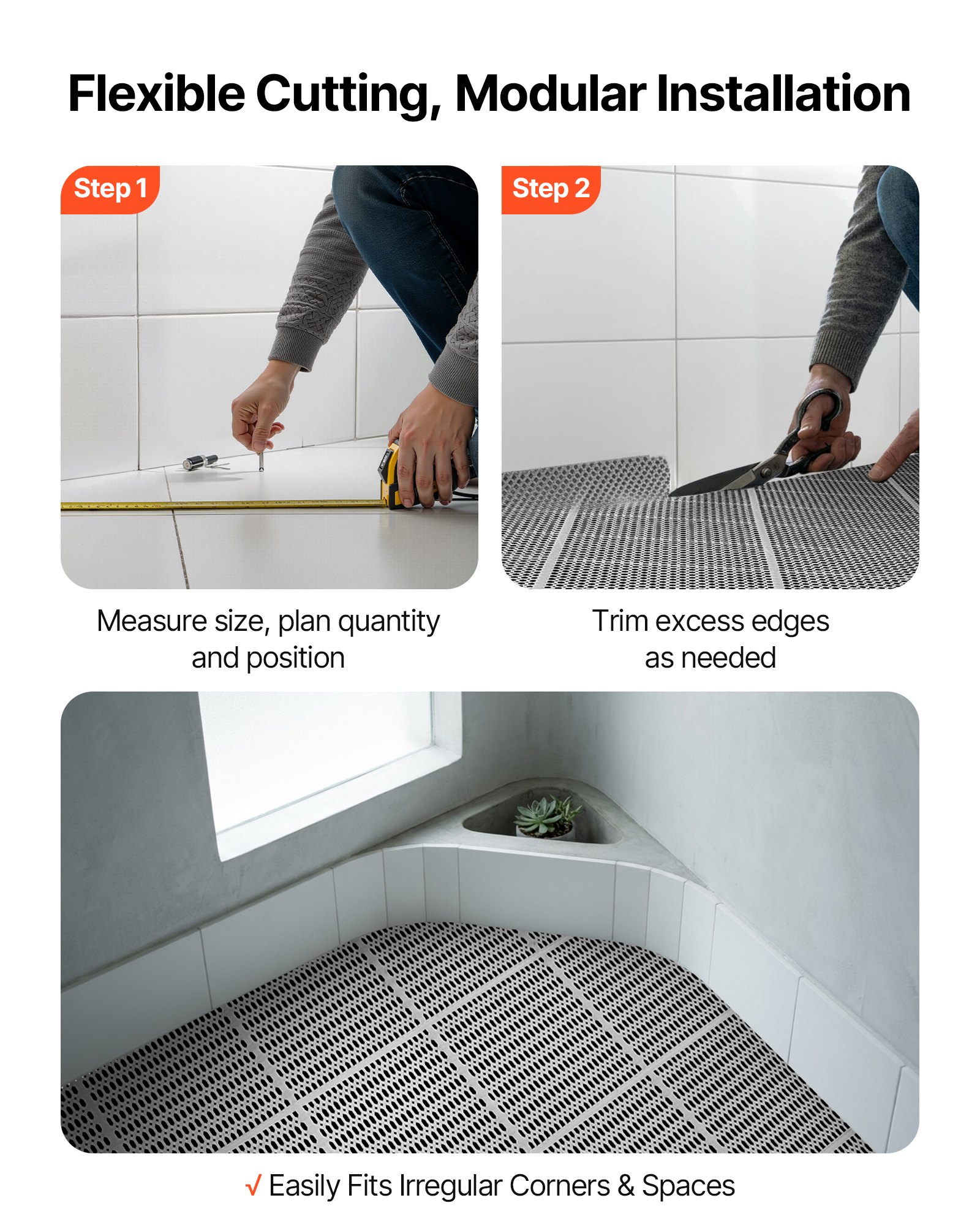 Drainage Mat, 3 X 50 Ft, PVC Non Slip Commercial Floor Mat, Wet Area Water Drain Splash Matting Hollow Doormat Roll, For Outdoor Indoor Restaurant Swimming Pool Patio Bathroom Washroom, Gray