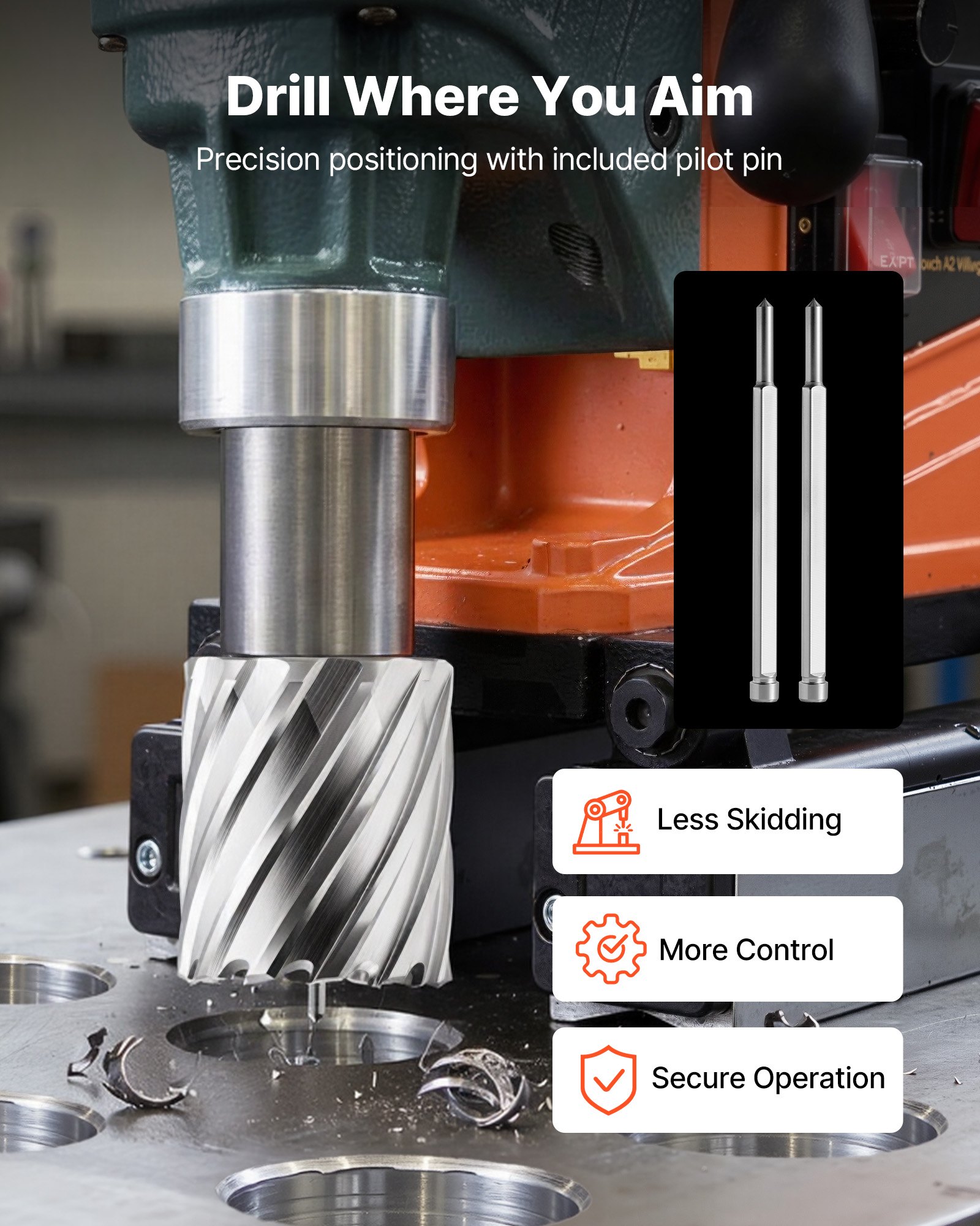 Annular Cutter Set, 8 Pcs Weldon Shank Mag Drill Bits Kit, 2" Cutting Depth, 7/8" To 2" Cutting Diameter, HSS, 6 Drill Bits With 2 Pilot Pins, Plastic Case, For Magnetic Drills, Steel, Aluminum