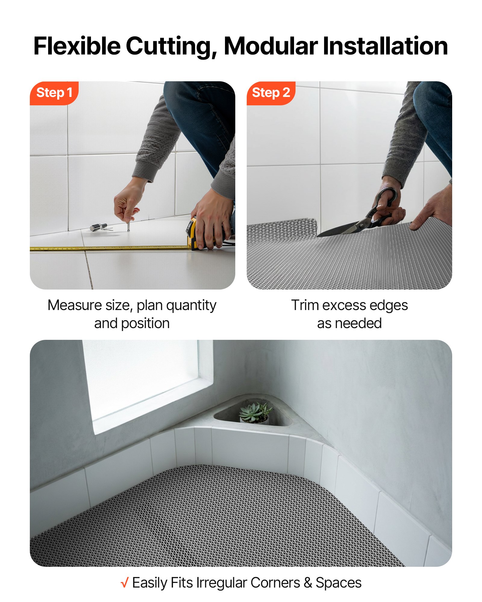 Drainage Mat, 3 X 16.4 Ft, PVC Non Slip Commercial Floor Mat, Wet Area Water Drain Splash Matting Hollow Doormat Roll, For Outdoor Indoor Restaurant Swimming Pool Patio Bathroom Washroom, Gray