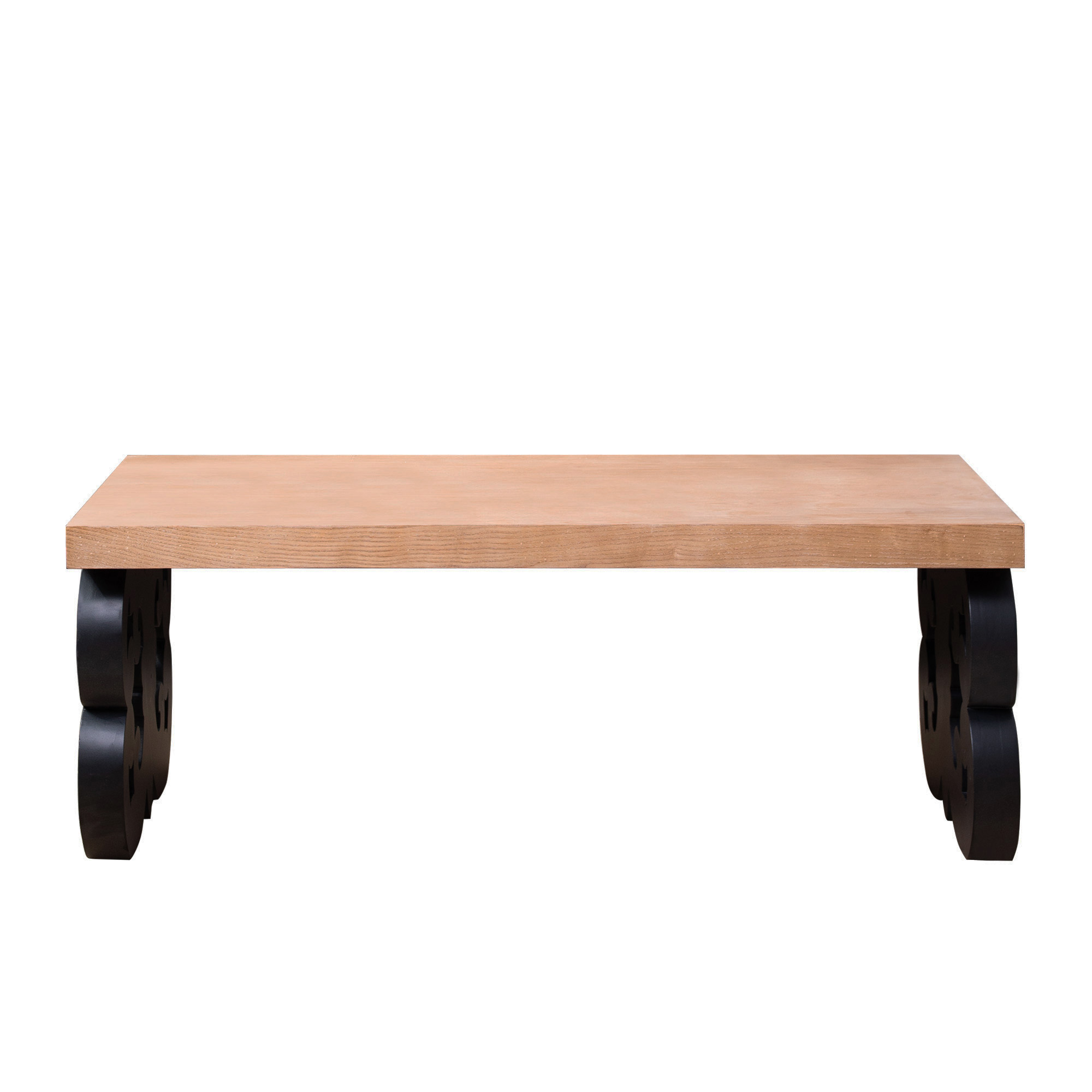 Wood Coffee Table with Scroll Base