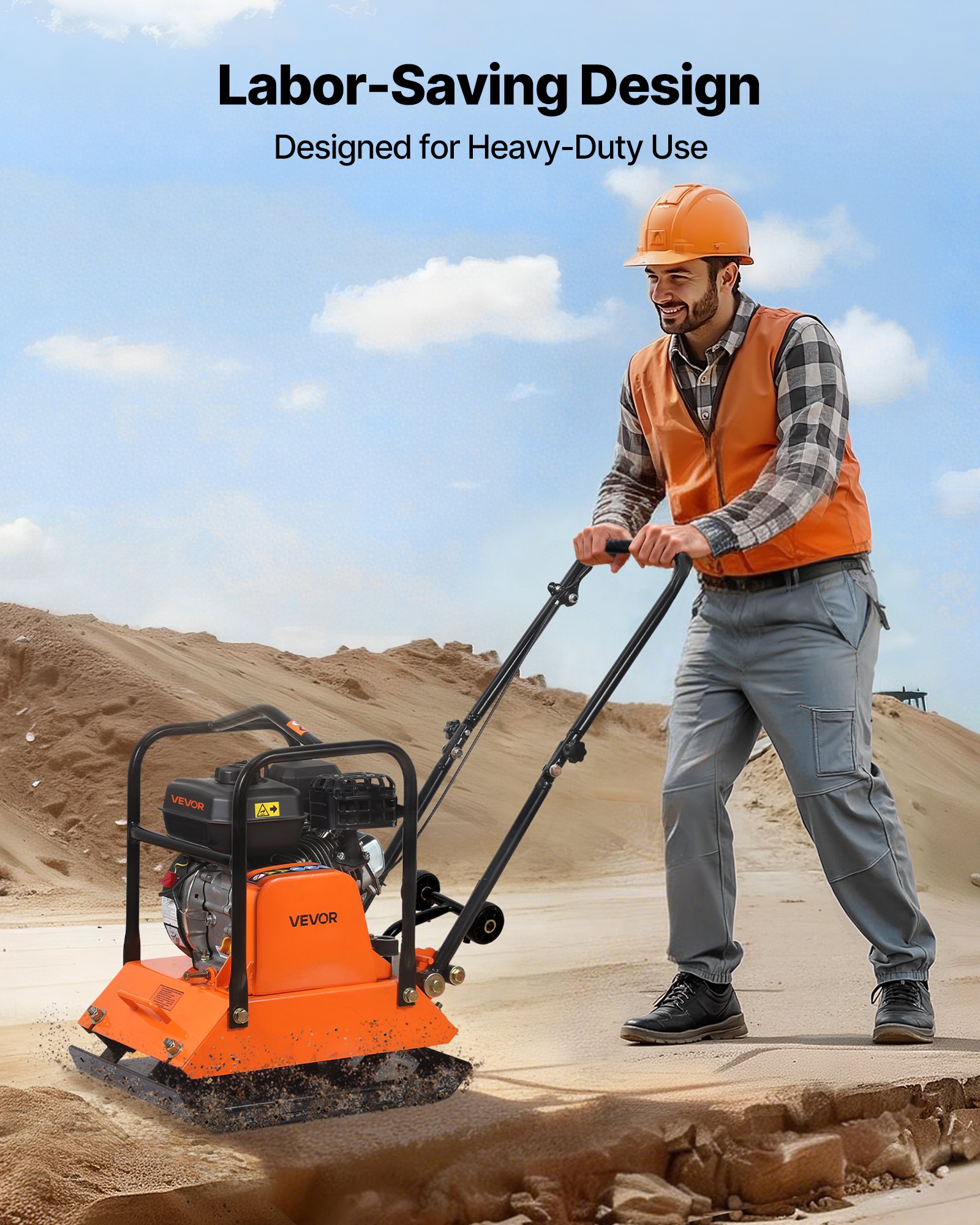 Plate Compactor, 6.5 HP 196CC Gas Engine, 5700 VPM Vibrating Ground Rammer, 4047 Lbs Compaction Force, 21 X 16 In Plate, Walk Behind Compactor For Paver Landscaping, Asphalt, Foundation, Soil