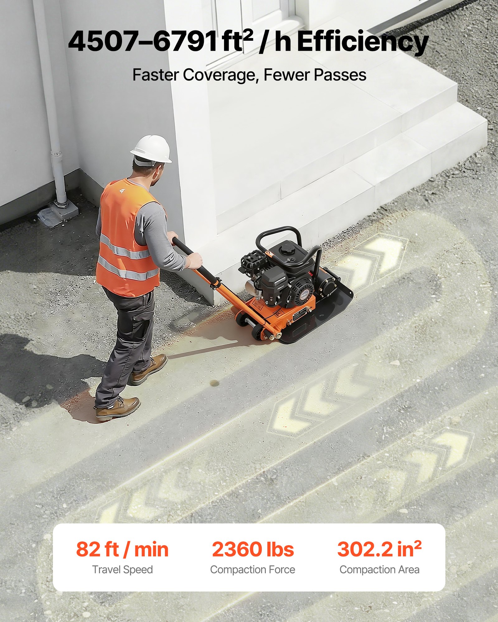 Plate Compactor, 6.5 HP 196CC Gas Engine, 5600 VPM Vibrating Ground Rammer, 2360 Lbs Compaction Force, 20.1 X 15 In Plate, Walk Behind Compactor For Paver Landscaping, Asphalt, Foundation, Soil