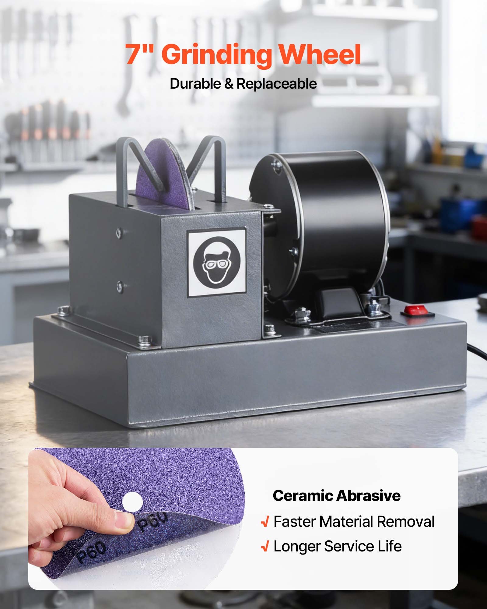 Lawn Mower Blade Sharpener, 1/3HP Lawnmower Blades Grinder With 7" Ceramic Grinding Wheel, 30° Or 40° Blade Sharpening Machine For High Lift, Low Lift, Gator & Flat Blades