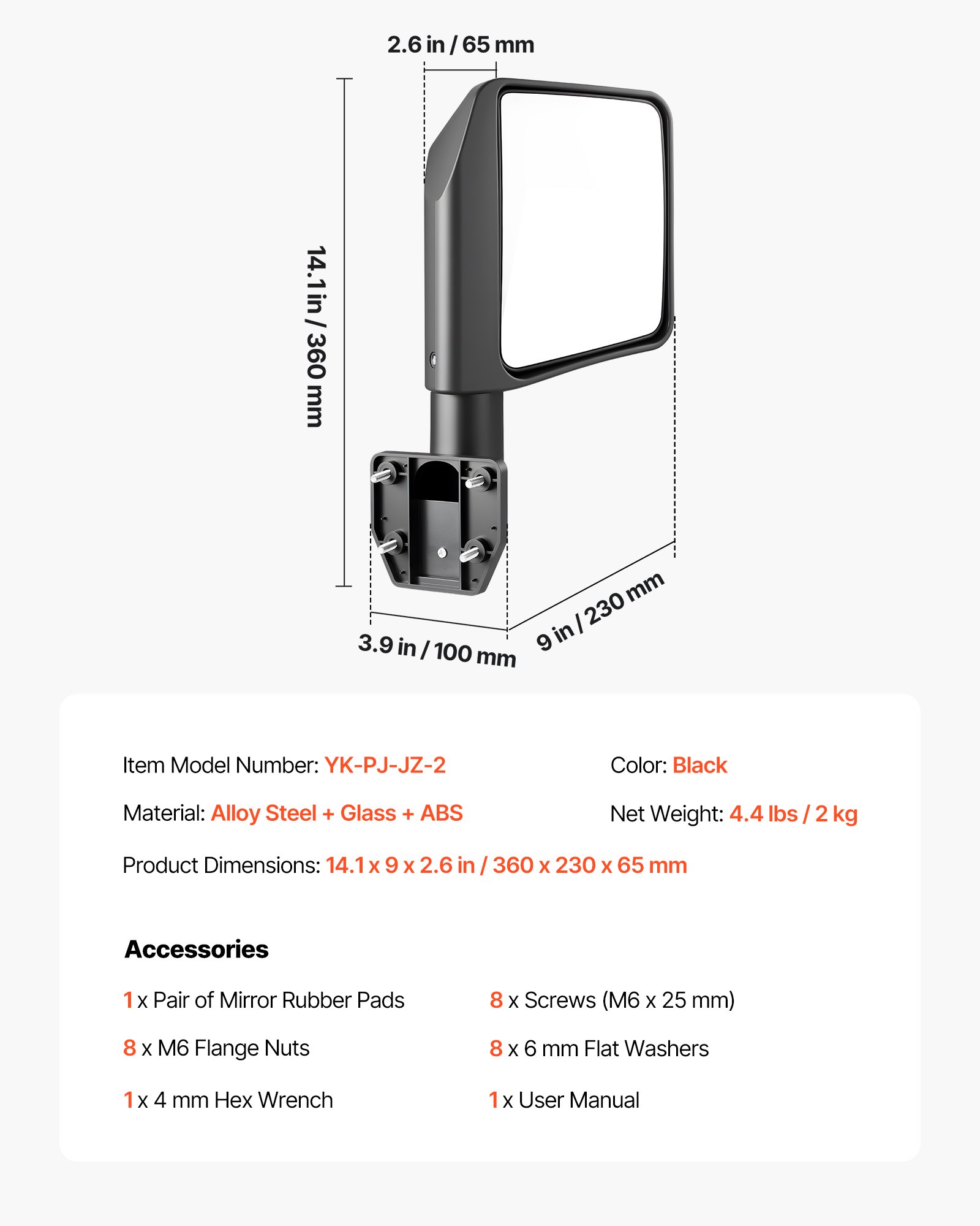 Tube Door Side Mirrors, Compatible With Jeep Wrangler CJ7 YJ TJ JK JL/Gladiator JT/Cherokee XJ, DOT-Certified Side View Mirrors For Half Tubular Doors, Up/Down/Left/Right Adjustable, 1 Pair