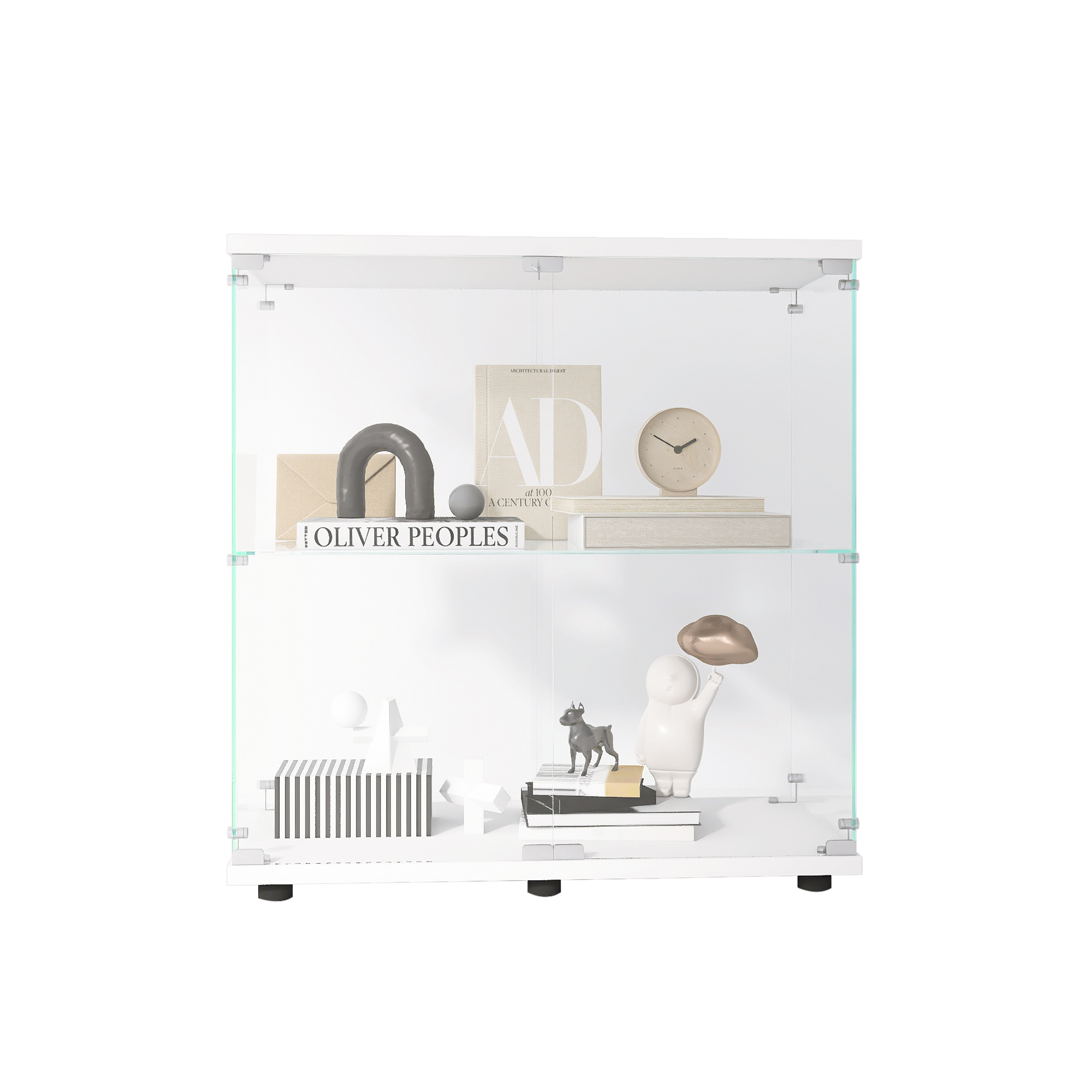 White Two Door Glass Display Cabinet Floor Standing Curio Shelves_voghion.com