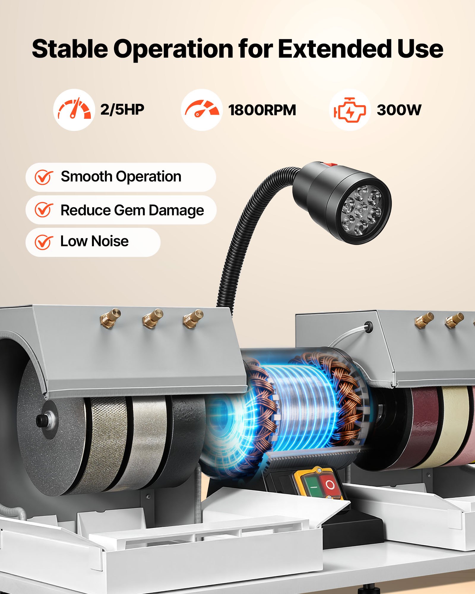 Cabbing Machine, 6" 2/5 HP 1800 RPM Efficient, Lapidary Rock Grinder Polisher With Diamond And Resin Wheels, LED Lamp, Water System, Lapidary Equipment For Gemstone Grinding, Stone Polishing