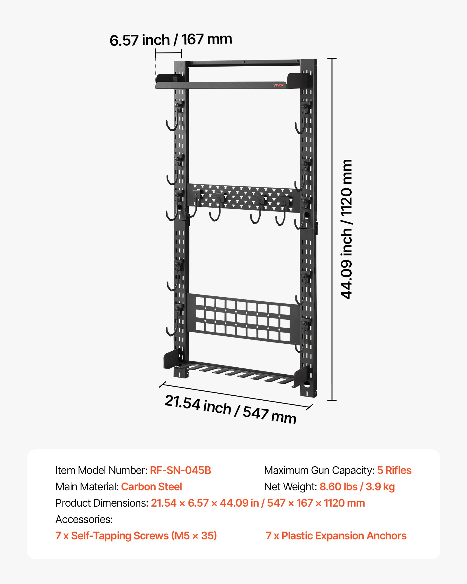 Gun Rack Wall Mount, Heavy Duty Steel, Indoor Rifle Shotgun Rack With Magazine Holder, MOLLE Panel, Gun Accessories Display Storage Holder, Hold Up To 5 Rifles Or Shotguns, For Tactical Gear