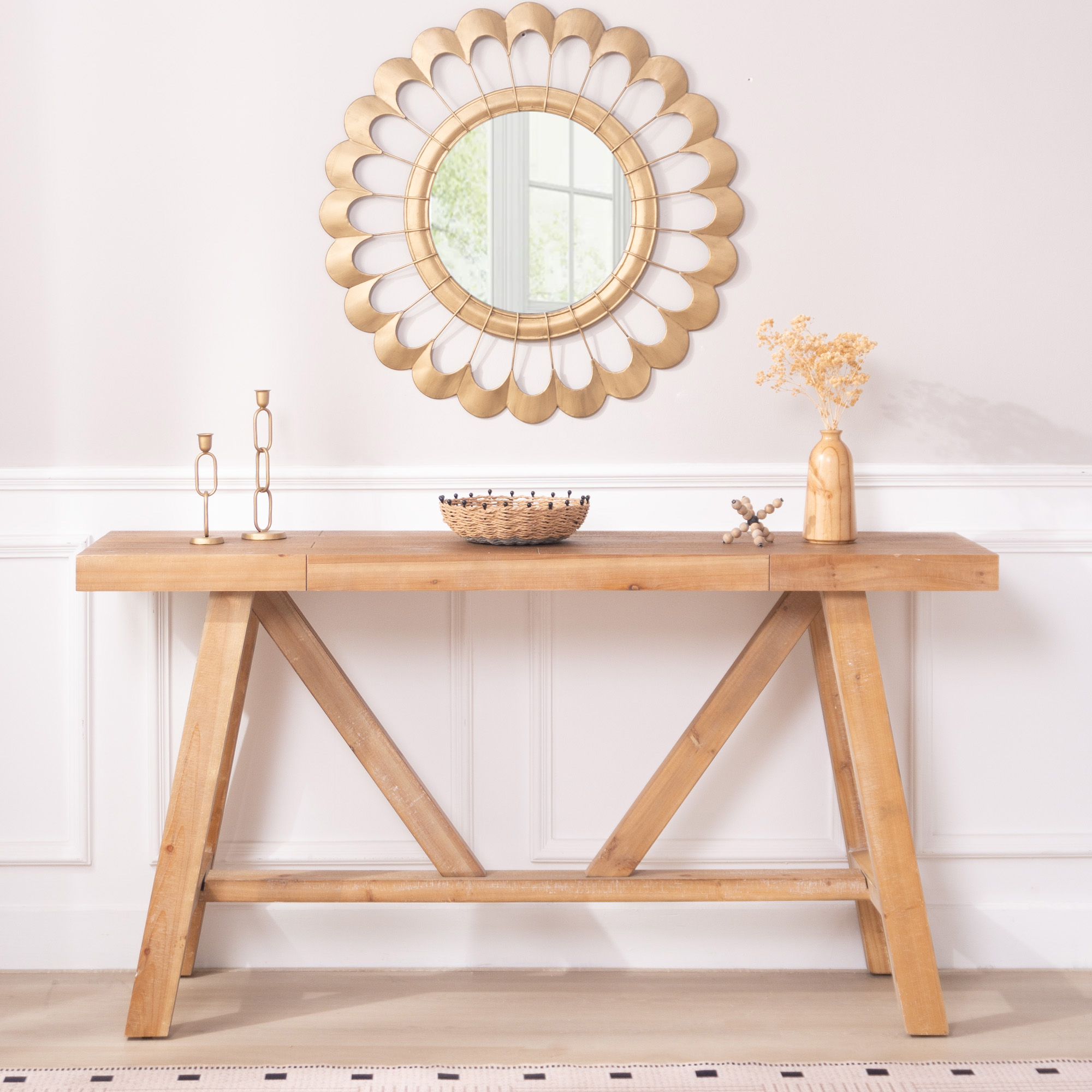 Farmhouse A- Frame Wood Console Table, 58.5 - Image 1
