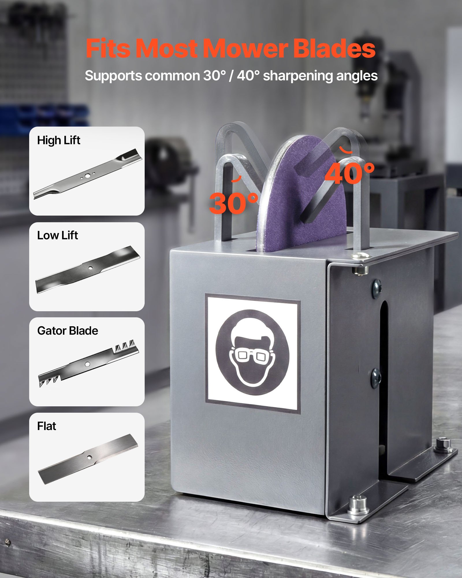 Lawn Mower Blade Sharpener, 1HP Lawnmower Blades Grinder With 9" Ceramic Grinding Wheel, Grit Collector & Balancer, 30°/40° Blade Sharpening Machine For High Lift, Low Lift, Gator & Flat Blades