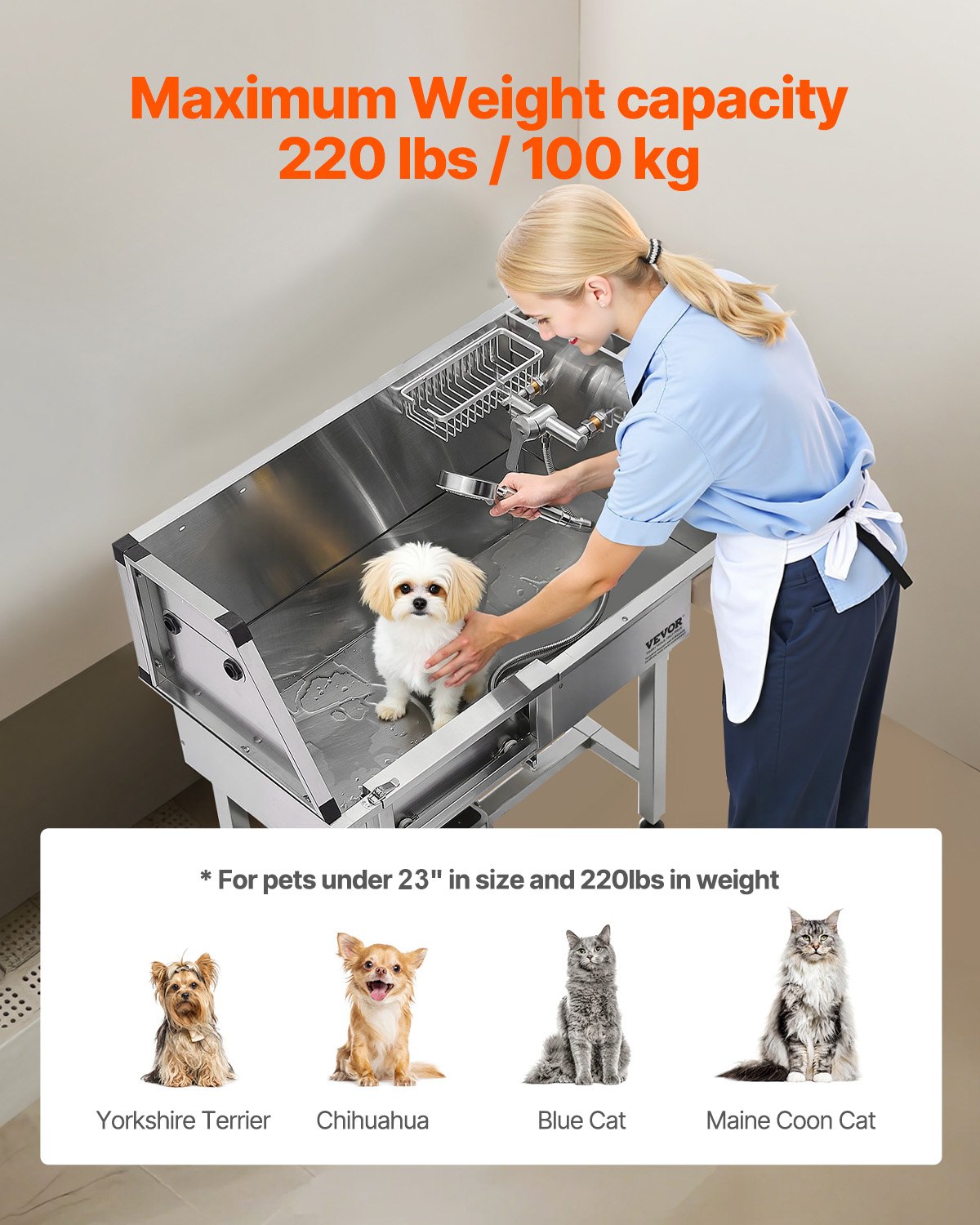 34" Dog Washing Station, Stainless Steel Pet Grooming Tub Bathtub, Professional Dog Wash Sink With Shower, Faucet, Soap Holder, Non-Slip Stairs Easy-Clean Design For Small Pets Cats (Left Door)