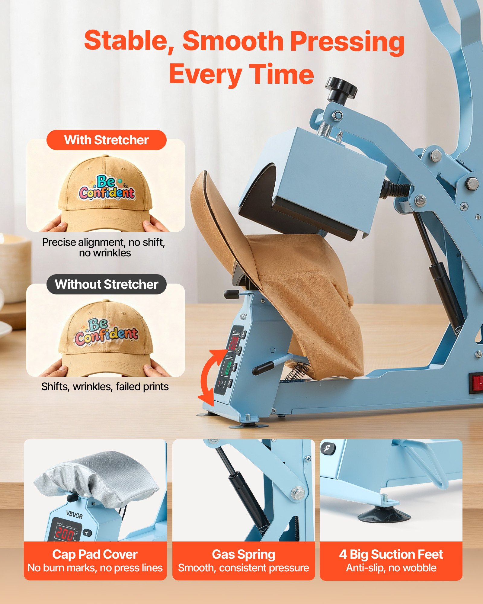 Hat Heat Press Machine, With 2 Interchangeable Platens And Caps Stretcher, Precise Temperature & Time Control, Heat Press For Hats And Caps, For HTV Iron On And Sublimation Projects, Light Blue