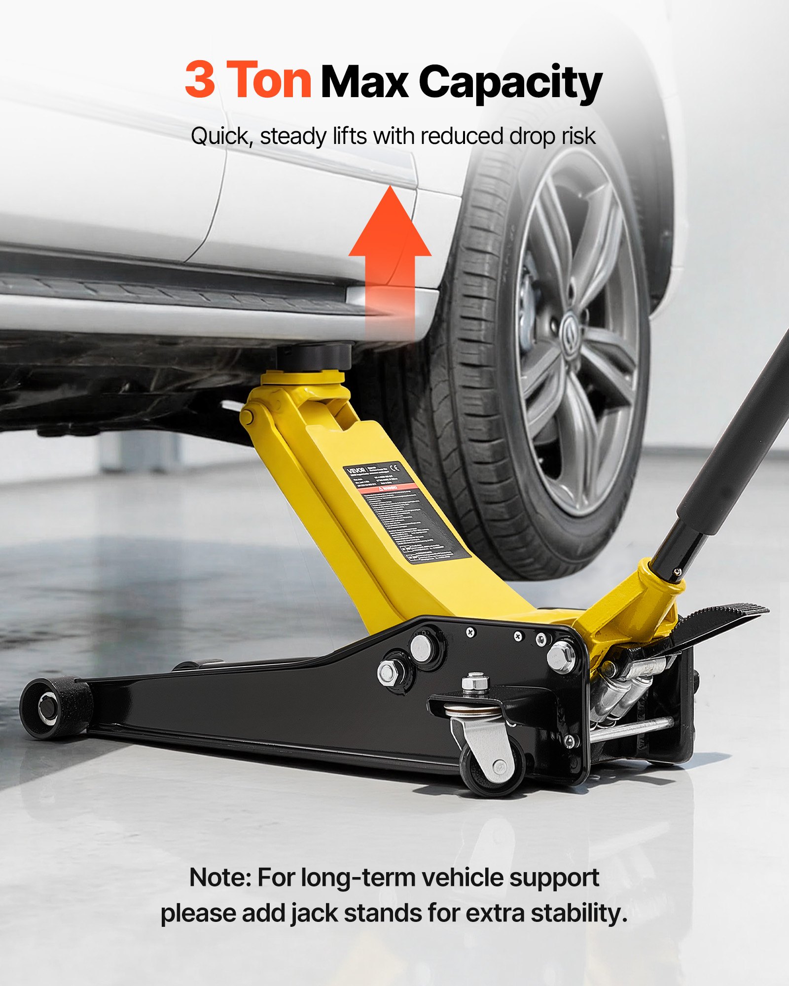 Low Profile Floor Jack, 3 Ton (6614 Lbs) Capacity, Steel Racing Floor Jack With Dual Pistons Quick Lift Pump & SUV Adapter, Hydraulic Trolley Car Lift For Sports Cars, Lifting Range 2.95"-19.7"