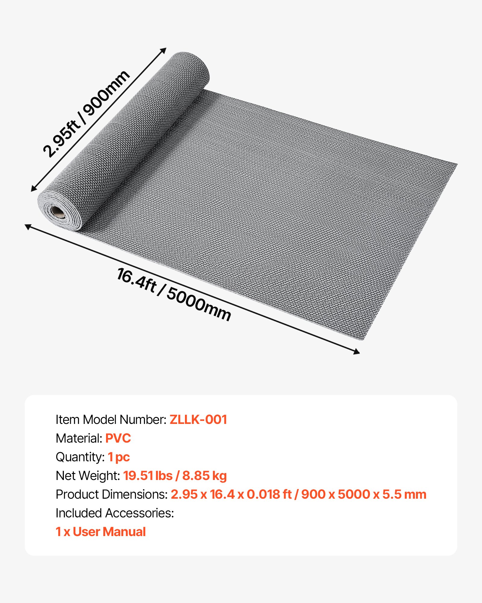 Drainage Mat, 3 X 16.4 Ft, PVC Non Slip Commercial Floor Mat, Wet Area Water Drain Splash Matting Hollow Doormat Roll, For Outdoor Indoor Restaurant Swimming Pool Patio Bathroom Washroom, Gray