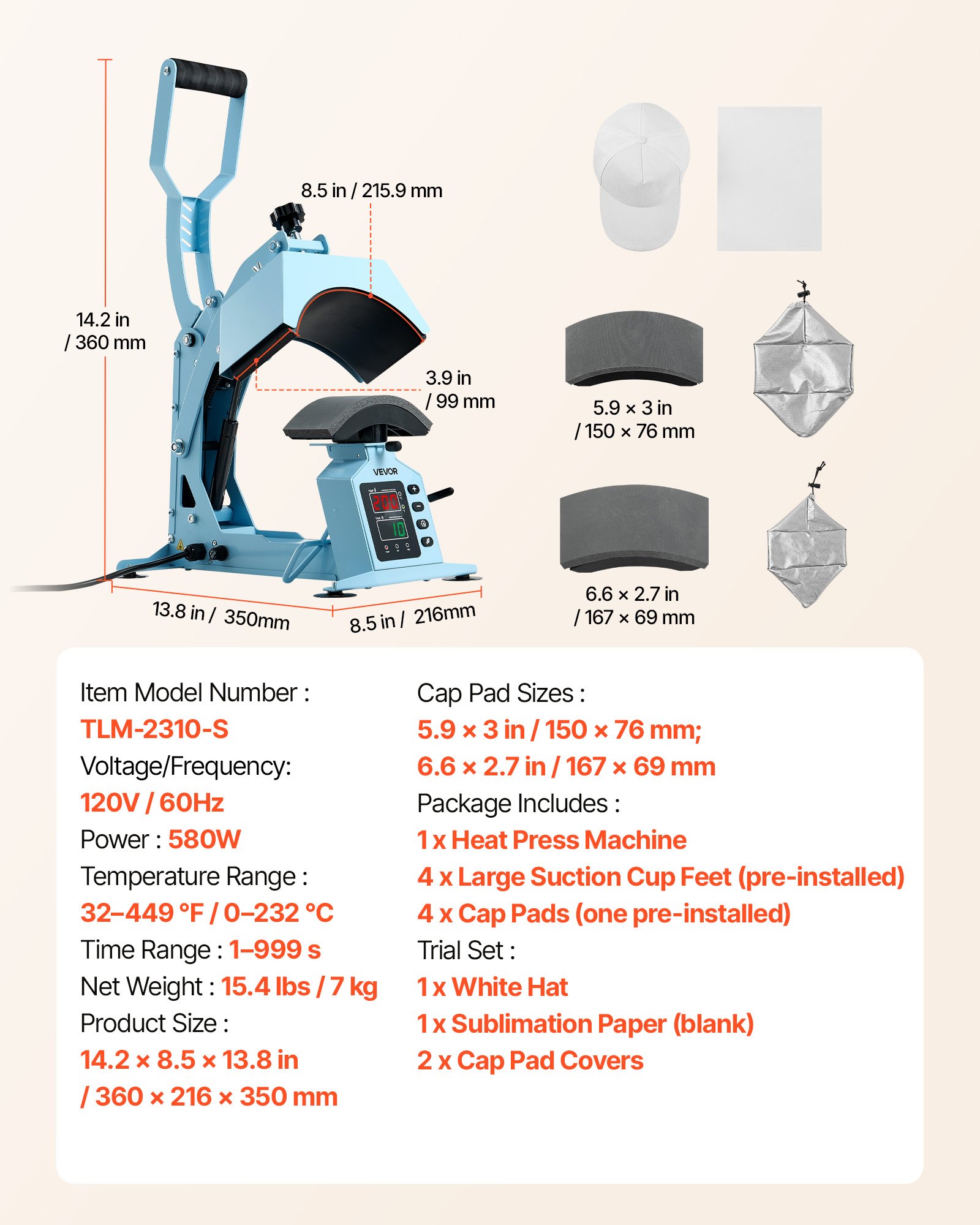 Hat Heat Press Machine, With 2 Interchangeable Platens And Caps Stretcher, Precise Temperature & Time Control, Heat Press For Hats And Caps, For HTV Iron On And Sublimation Projects, Light Blue