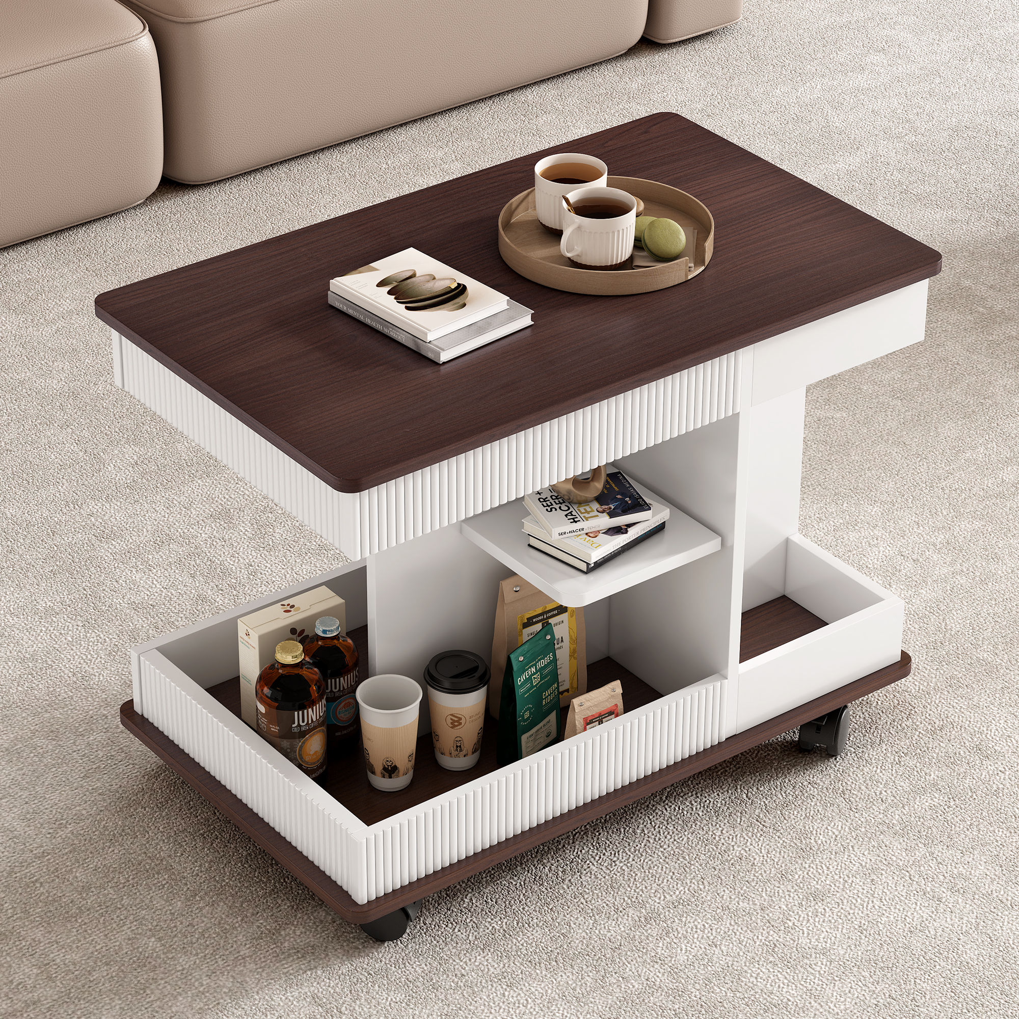Adjustable End Table with Wheels