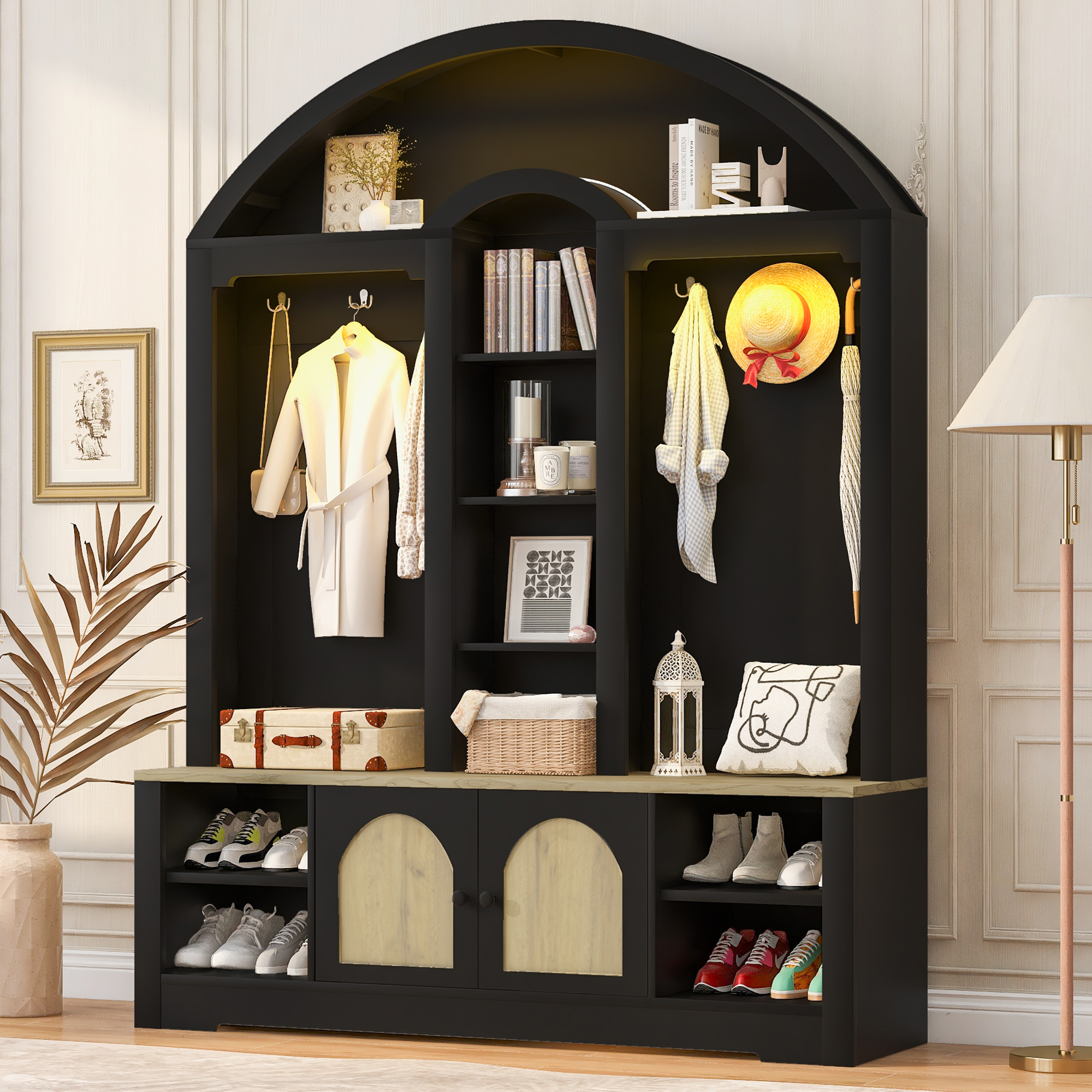 Multi-functional Wardrobe Entrance Wardrobe, Equipped With Shoe Racks, Clothes Hangers And Hooks. Wardrobe - A Wardrobe Is Made Of Sturdy Medium-density Fiberboard With Modern Design And Practical Sto - Image 1