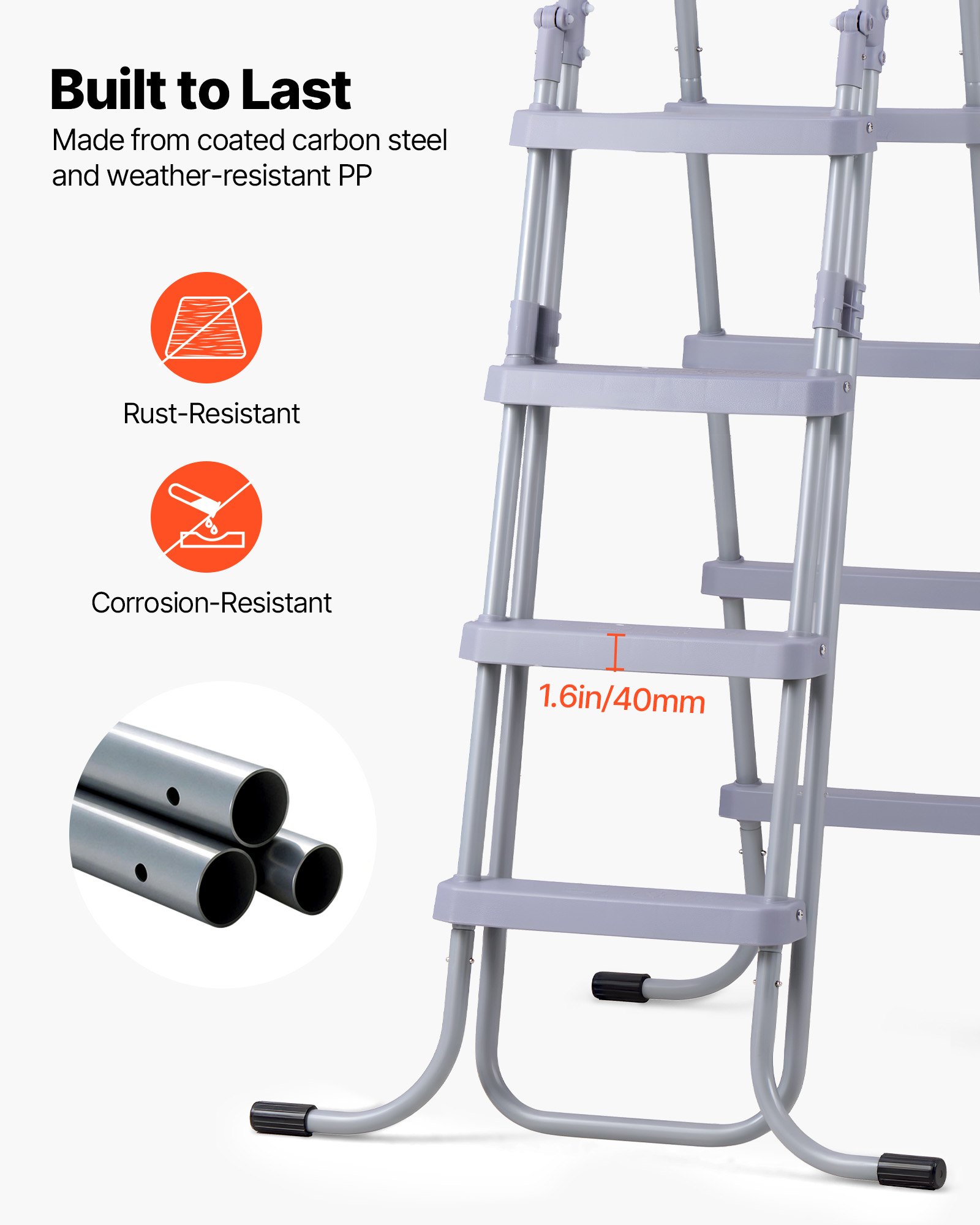 Above Ground Pool Ladder, 4-Step Steel A-Frame Swimming Pool Stairs For 52 In High Wall, 300 Lbs Capacity Entry/Exit Steps With Secure Non-Slip Sturdy Wide Step, Easy Setup Outdoor, Gray