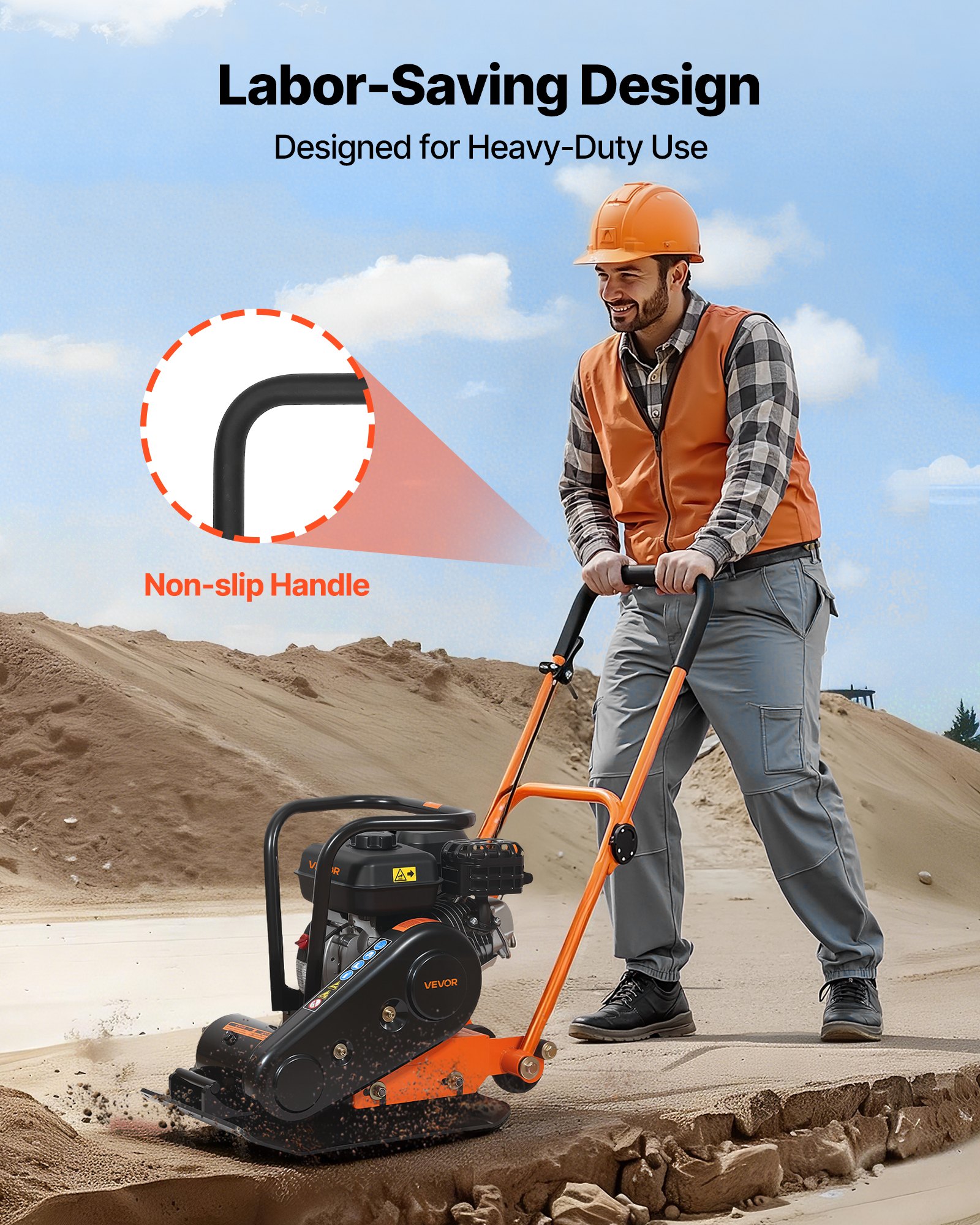 Plate Compactor, 6.5 HP 196CC Gas Engine, 5600 VPM Vibrating Ground Rammer, 2360 Lbs Compaction Force, 20.1 X 15 In Plate, Walk Behind Compactor For Paver Landscaping, Asphalt, Foundation, Soil