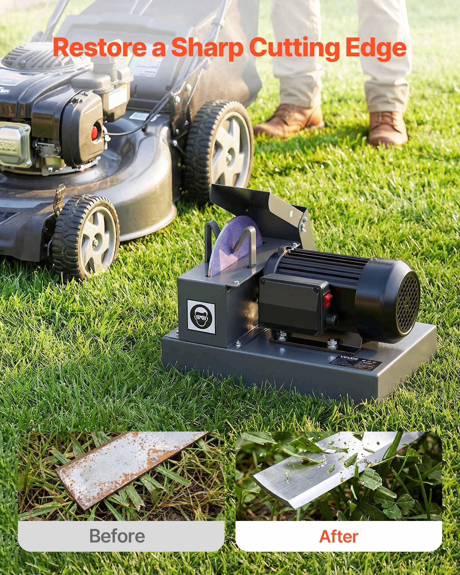 Lawn Mower Blade Sharpener, 1HP Lawnmower Blades Grinder With 9" Ceramic Grinding Wheel, Grit Collector & Balancer, 30°/40° Blade Sharpening Machine For High Lift, Low Lift, Gator & Flat Blades