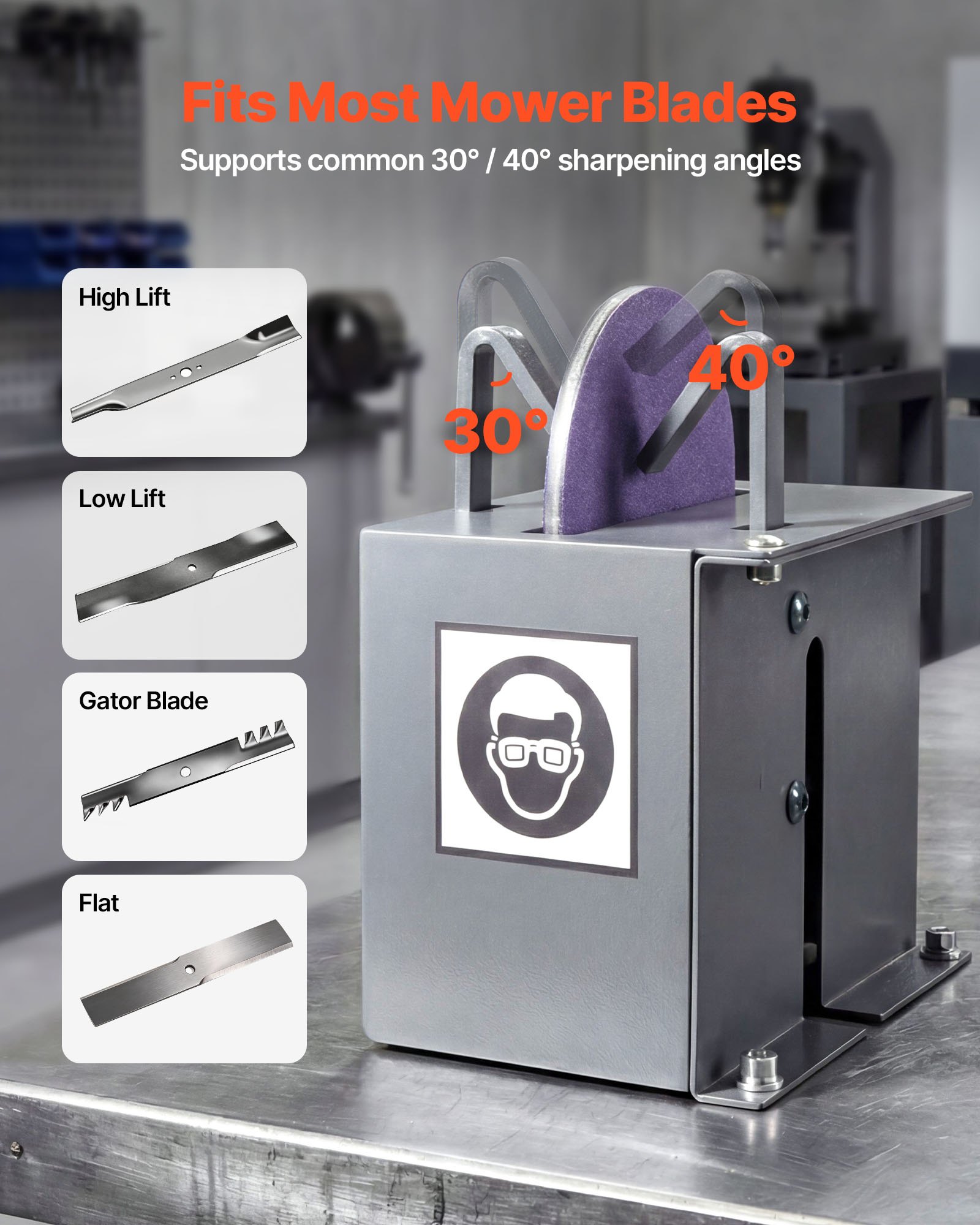 Lawn Mower Blade Sharpener, 1/3HP Lawnmower Blades Grinder With 7" Ceramic Grinding Wheel, 30° Or 40° Blade Sharpening Machine For High Lift, Low Lift, Gator & Flat Blades