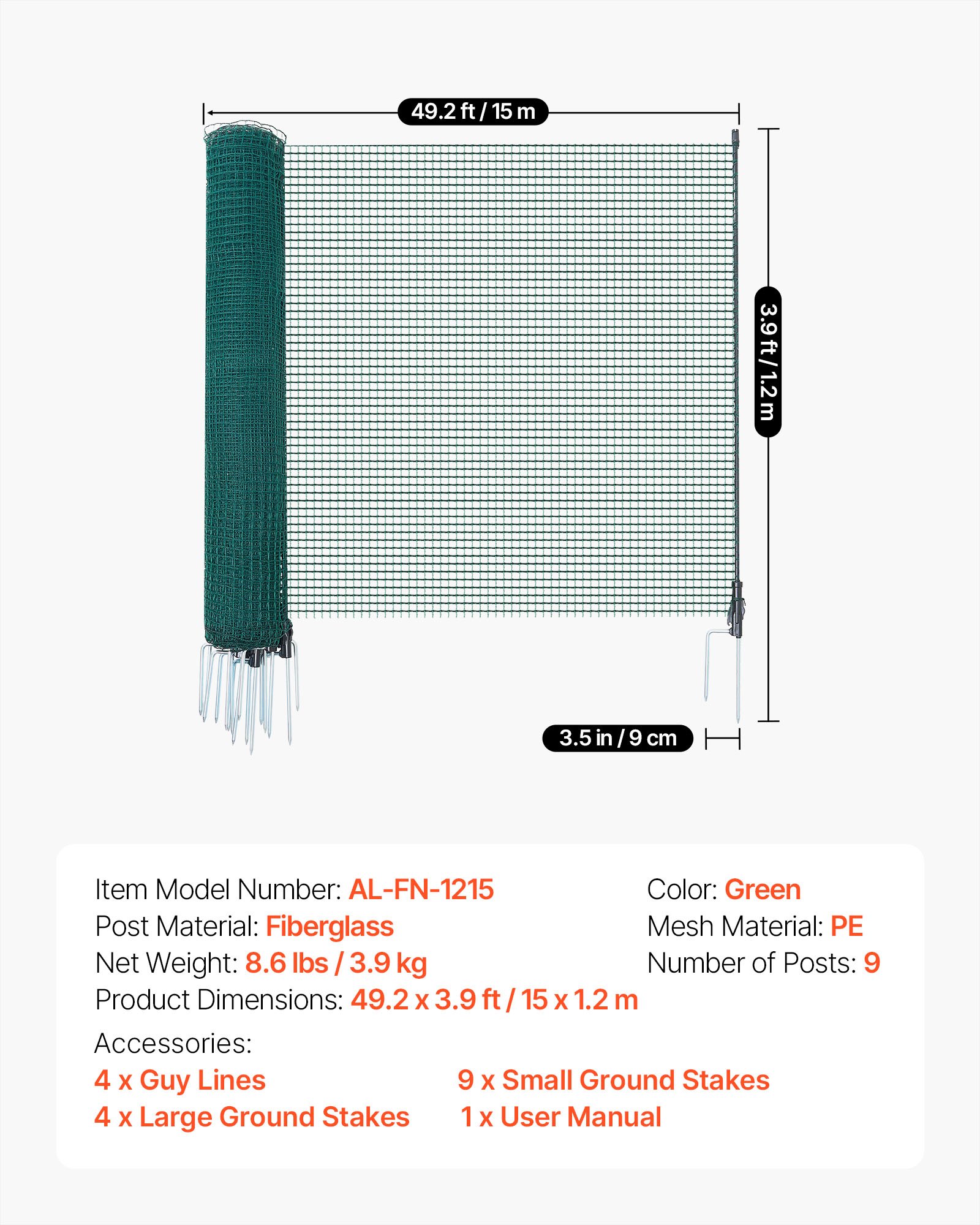 Temporary Fence With Posts, 3.9 X 49.2 FT Plastic Mesh Fencing, Garden Safety Fences Netting With Double-Spike Stakes & Guy Ropes, Temporary Fence For Dogs, Chickens, Plants, Outdoor Yards