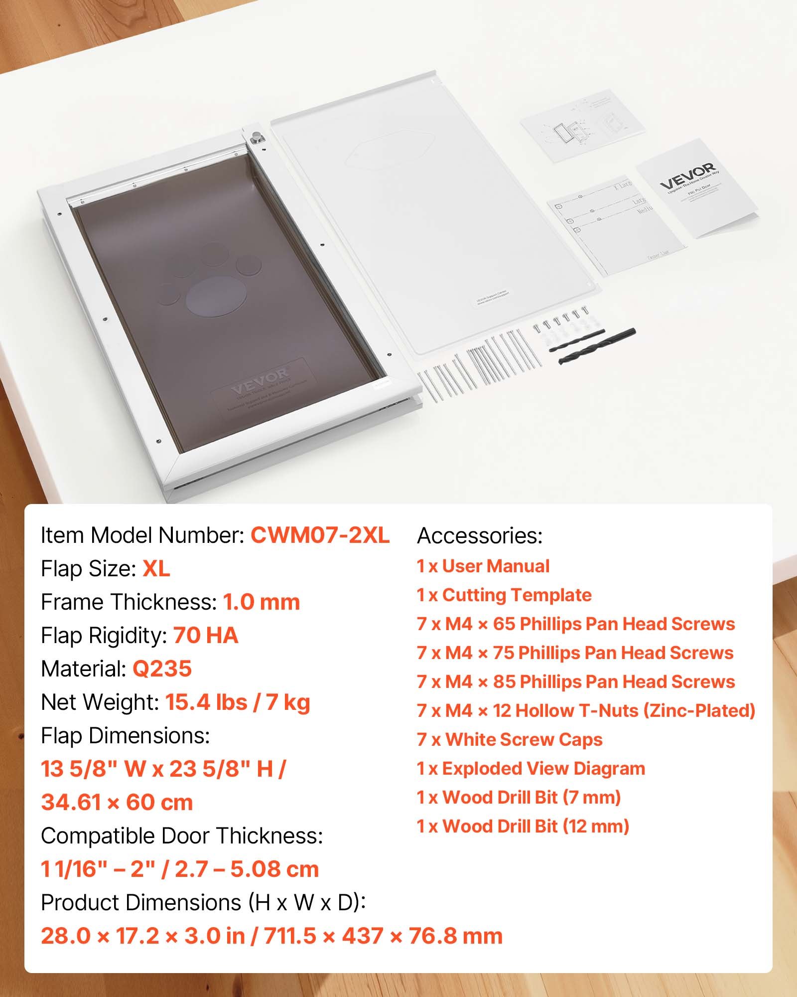 Pet Door, X-Large, With Double Magnetic Flaps And Metal Frame, Strong And Weatherproof Dog Door For Interior And Exterior Doors, Easy To Install, Easy In-and-Out Access For Doggies, White