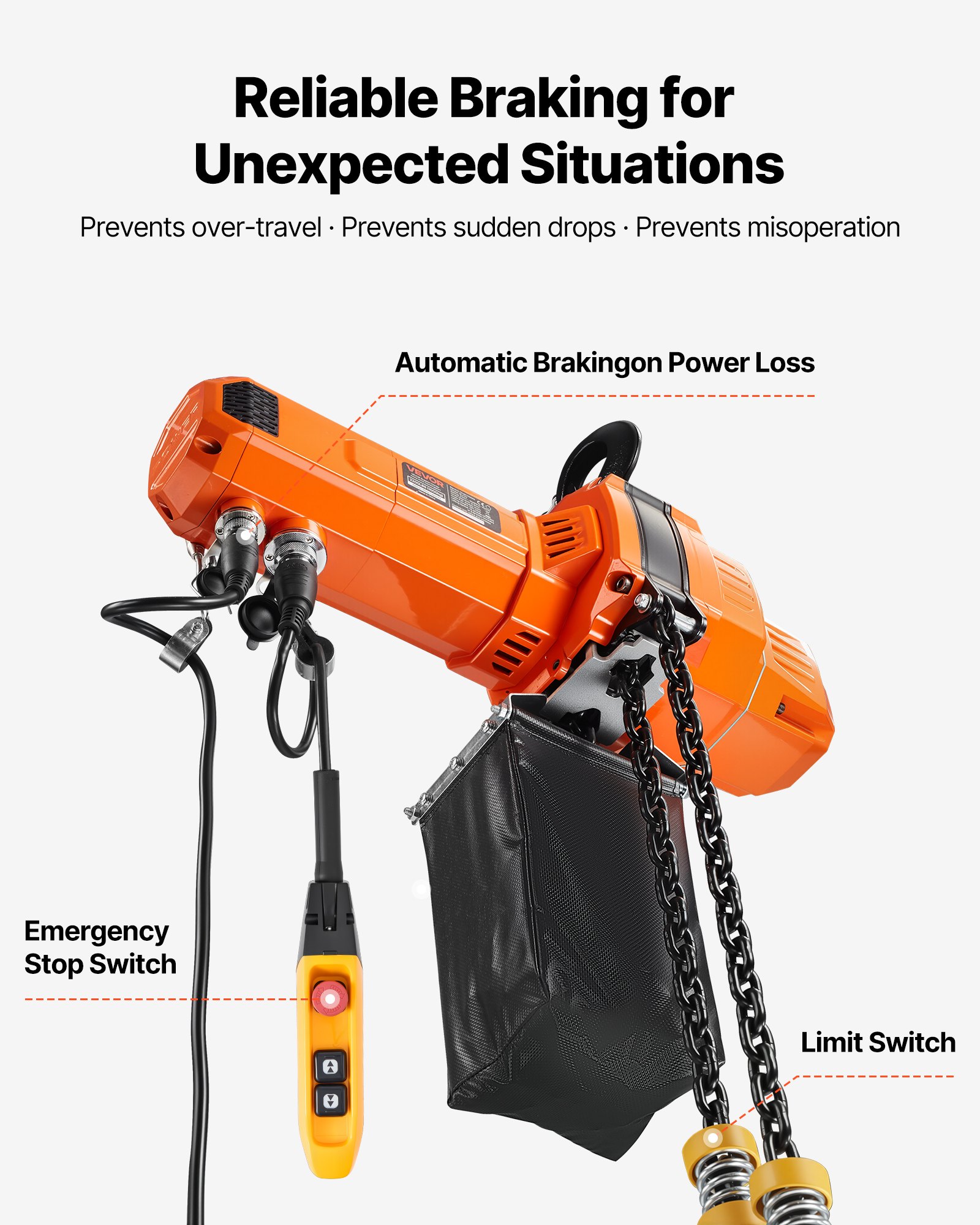 2200 Lbs Electric Chain Hoist, 10 Ft Lifting Height, 120V Single Phase Overhead Crane With 328 Ft Wireless & 8 Ft Wired Remote Control, Power Electric Hoist For Factories, Warehouses, Garages