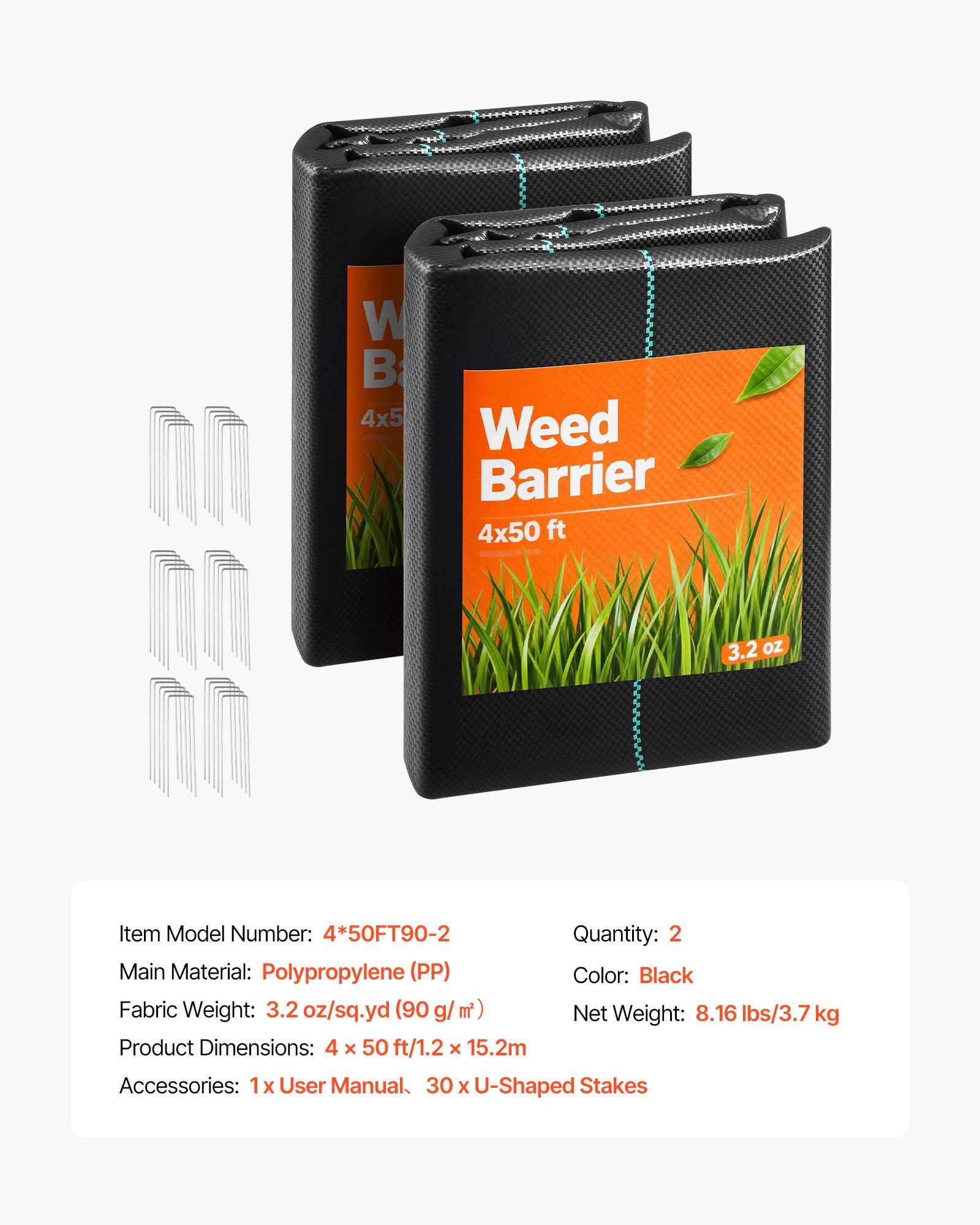 Weed Barrier Fabric Heavy Duty, 2 Packs 4x50FT 3.2oz Weed Blocker Fabric, Woven Landscape Fabrics, Garden Fabrics Weeds Barrier, Weeds Control Ground Cover, Geotextile Webbing, Black