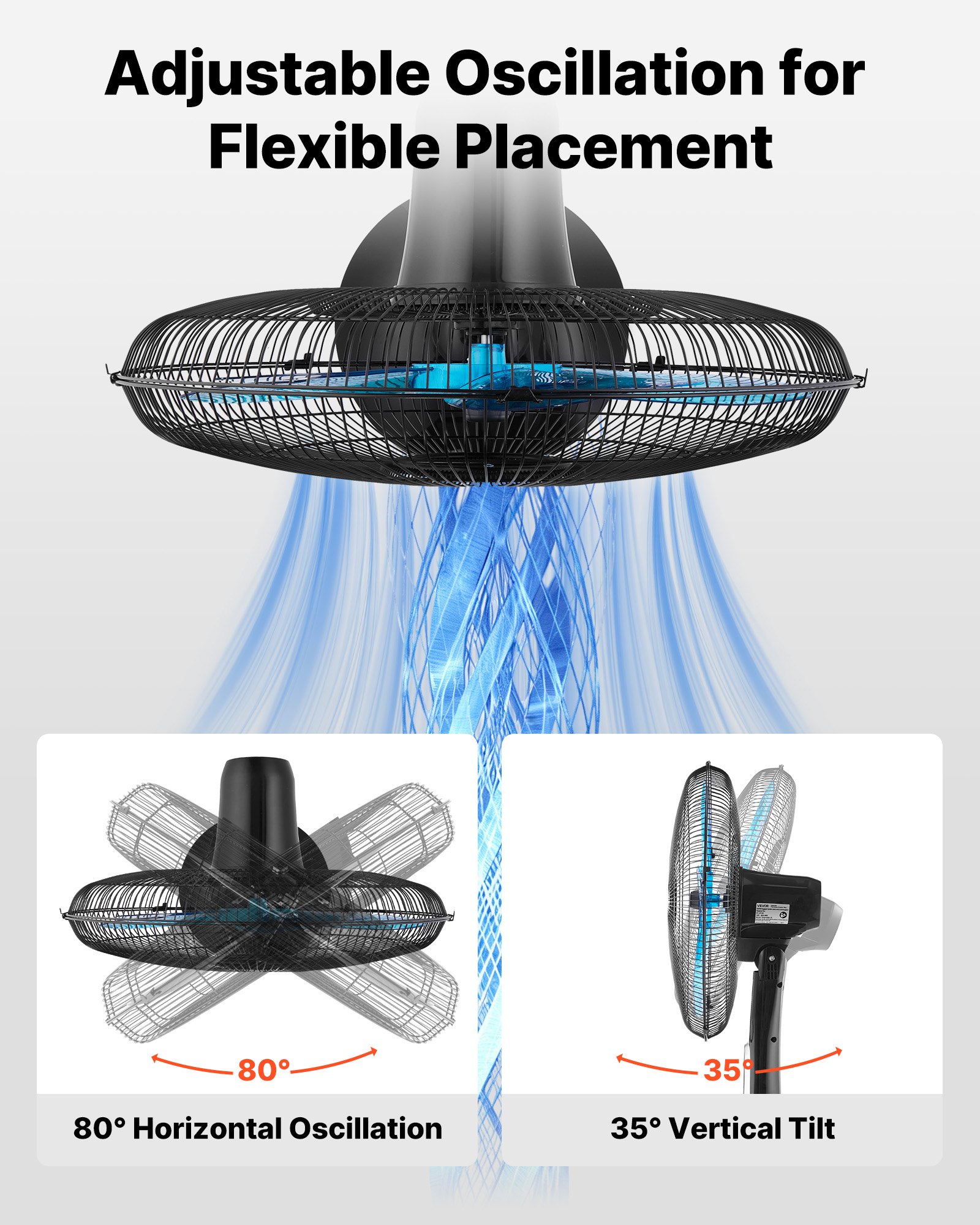 18-Inch Pedestal Fan, 2700 CFM Standing Floor Fan With Remote Control, 9 Speeds & 3 Modes, Oscillating Adjustable Height, Quiet DC Motor 5-Blade For Home, Bedroom, Garage, Workshop, Black