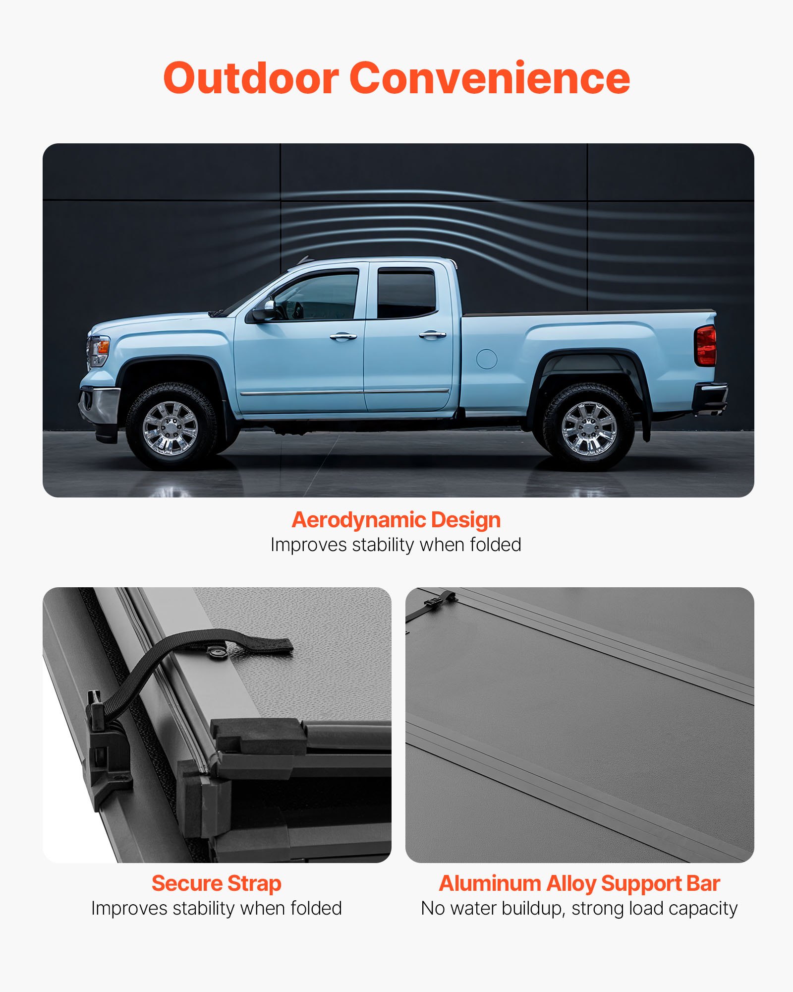 Hard Tri-Fold Truck Bed Tonneau Cover, Compatible With 2016-2025 Toyota Tacoma With OE&nbsp;Track&nbsp;System (Not Fit Roll Bar) 5 Ft (60.5 In) Bed, Waterproof Fiberglass Hard Folding Truck Tonneau Cover