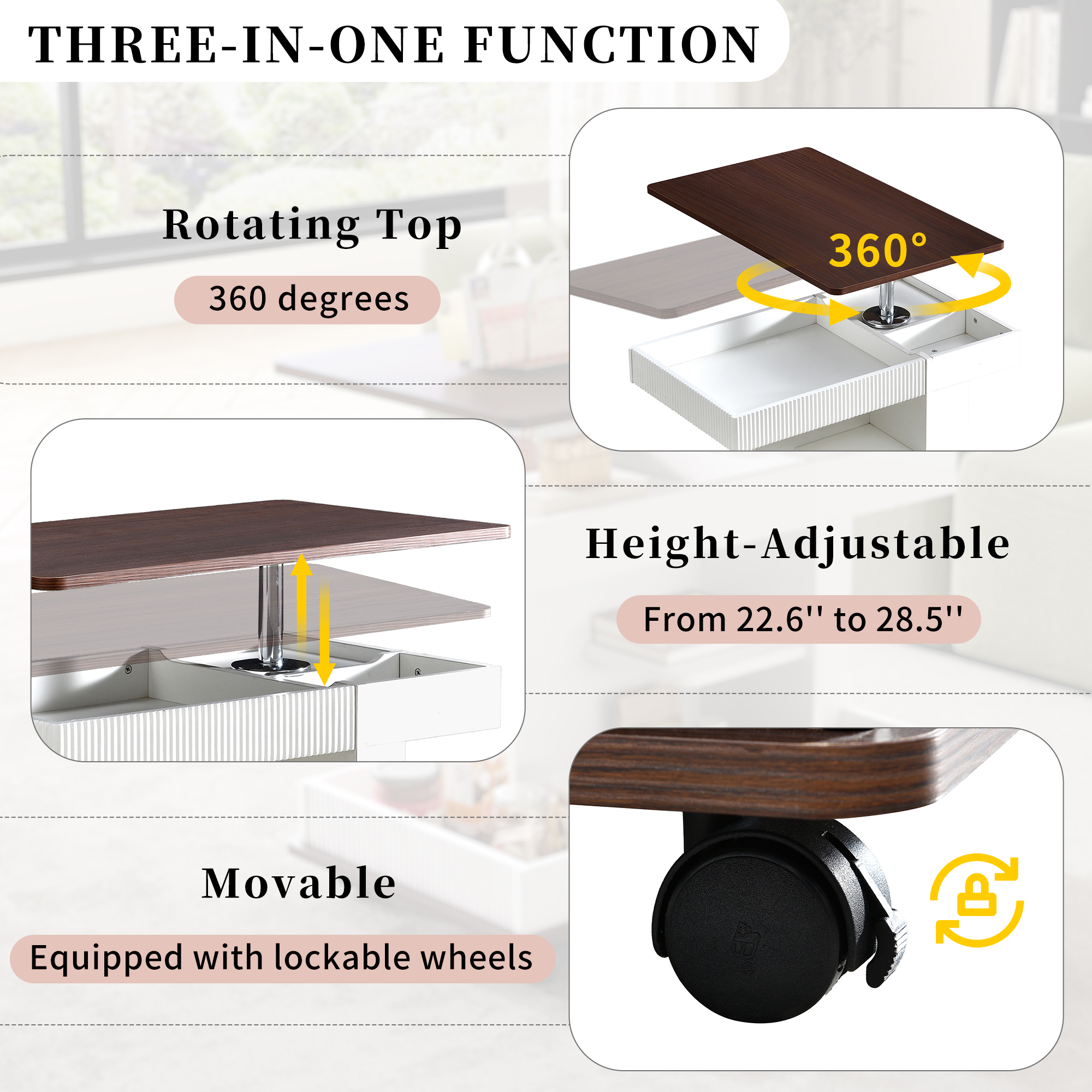 Adjustable End Table with Wheels, picture 4 of 4